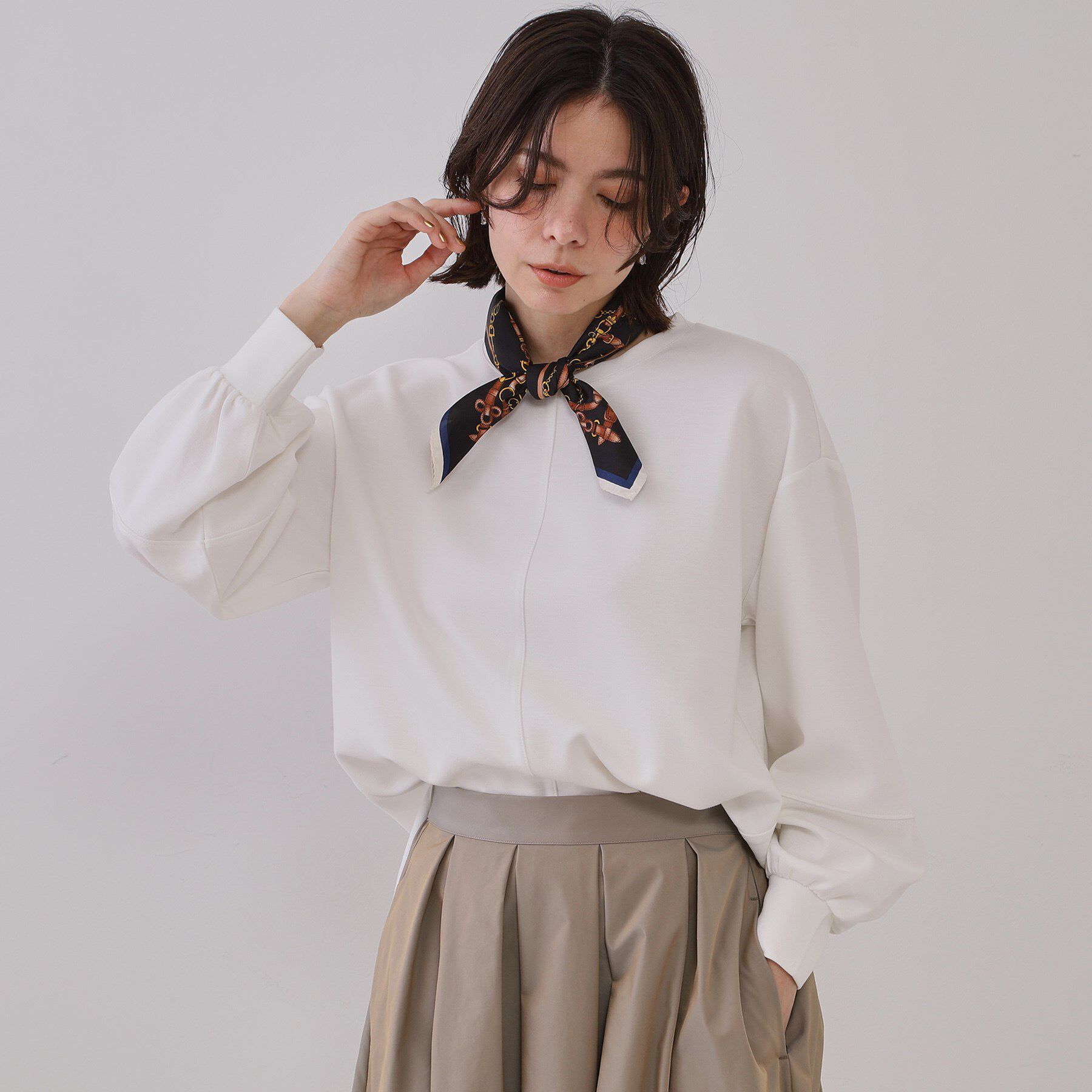 OPAQUE.CLIP「ボリュームスリーブトップス【洗濯機洗い可】」|Tシャツ・カットソー|ホワイト(001)