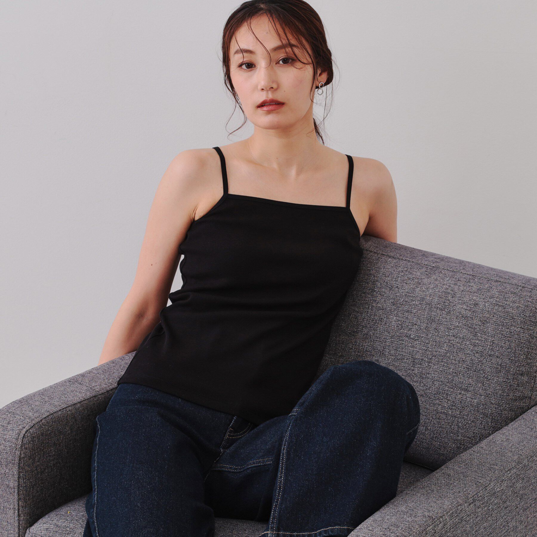 OPAQUE.CLIP「コットンリブキャミソール【洗濯機洗い可】」|キャミソール|ブラック(019)