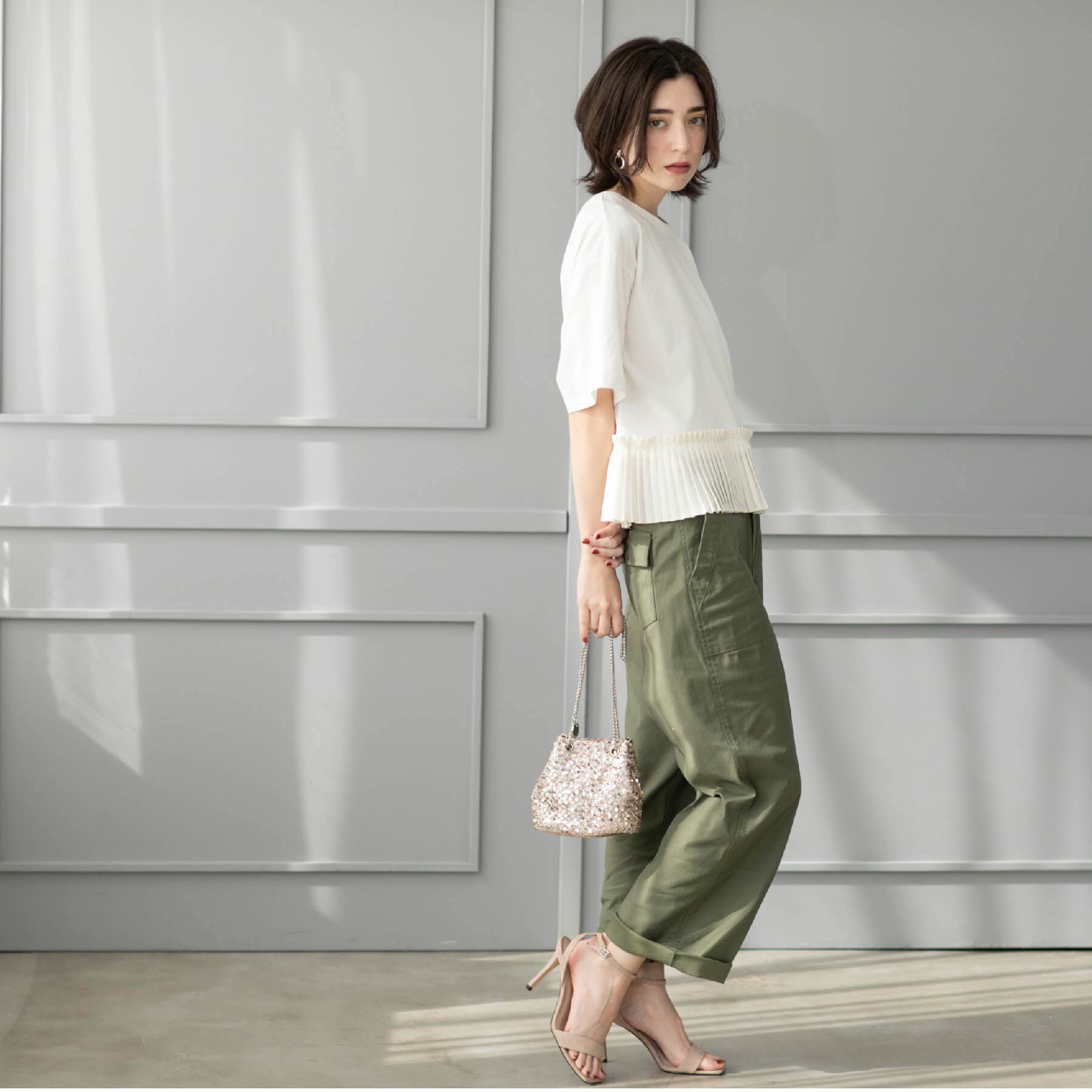 OPAQUE.CLIP「プリーツデザインドッキングトップス【洗濯機洗い可】」|Tシャツ・カットソー|