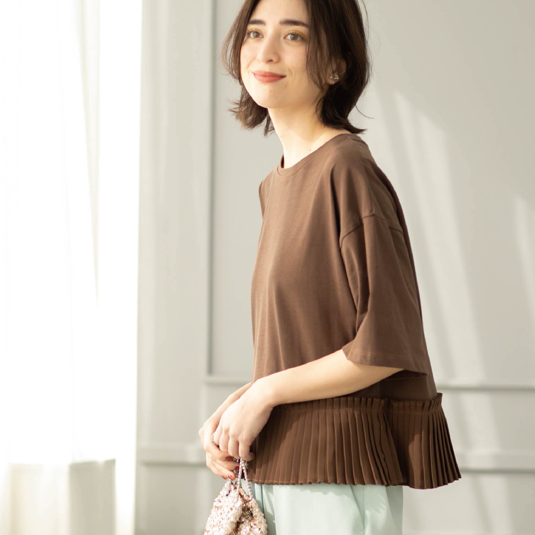 OPAQUE.CLIP「プリーツデザインドッキングトップス【洗濯機洗い可】」|Tシャツ・カットソー|