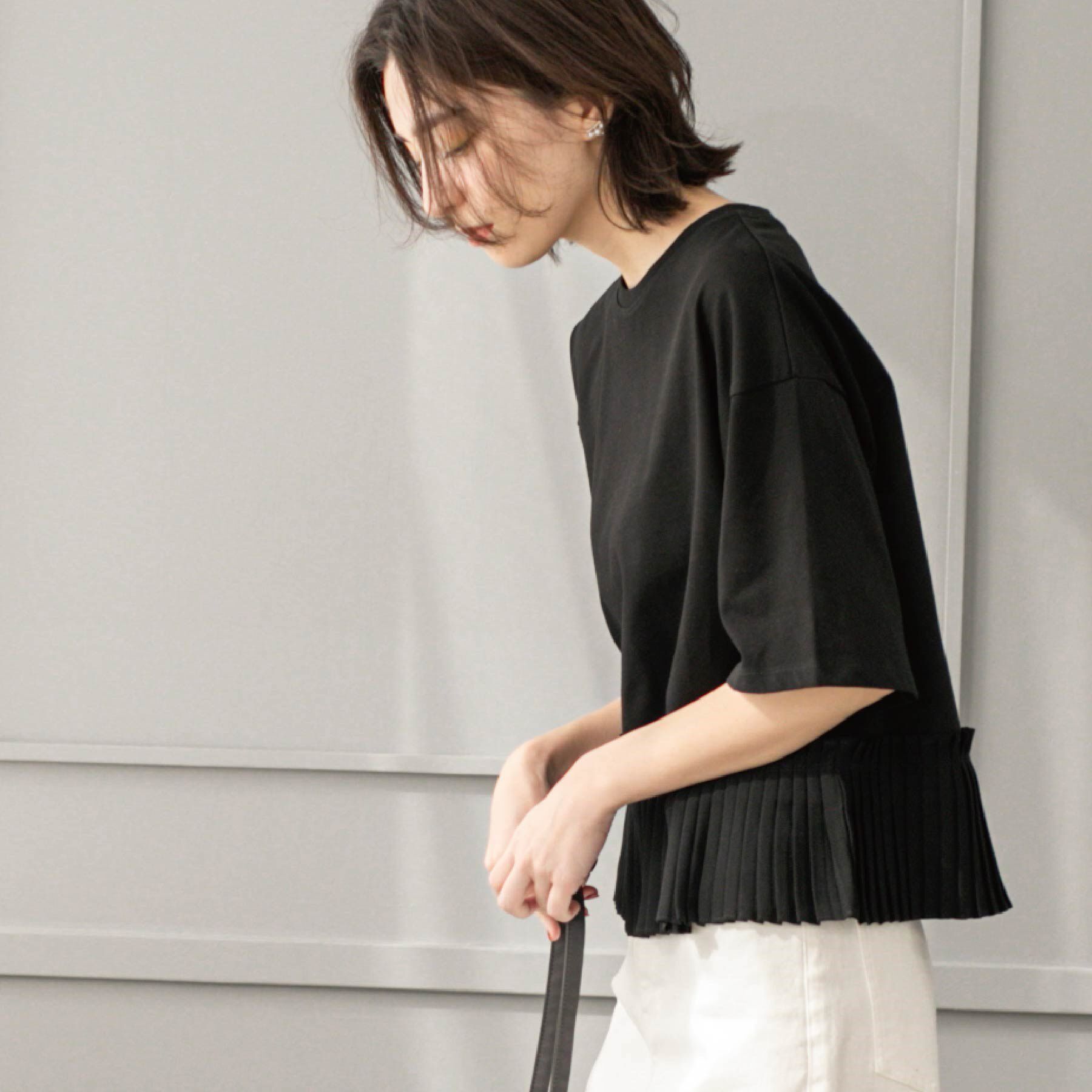 OPAQUE.CLIP「プリーツデザインドッキングトップス【洗濯機洗い可】」|Tシャツ・カットソー|