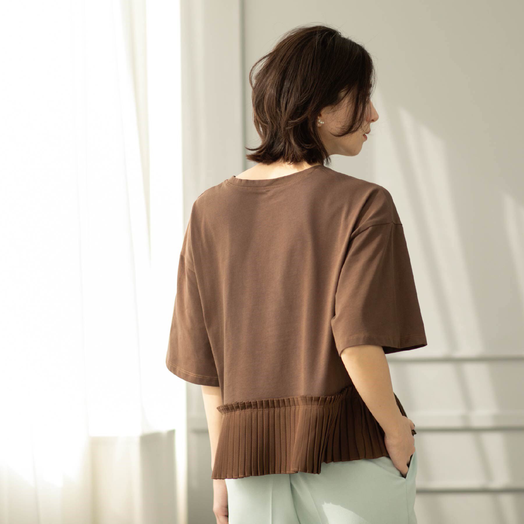 OPAQUE.CLIP「プリーツデザインドッキングトップス【洗濯機洗い可】」|Tシャツ・カットソー|