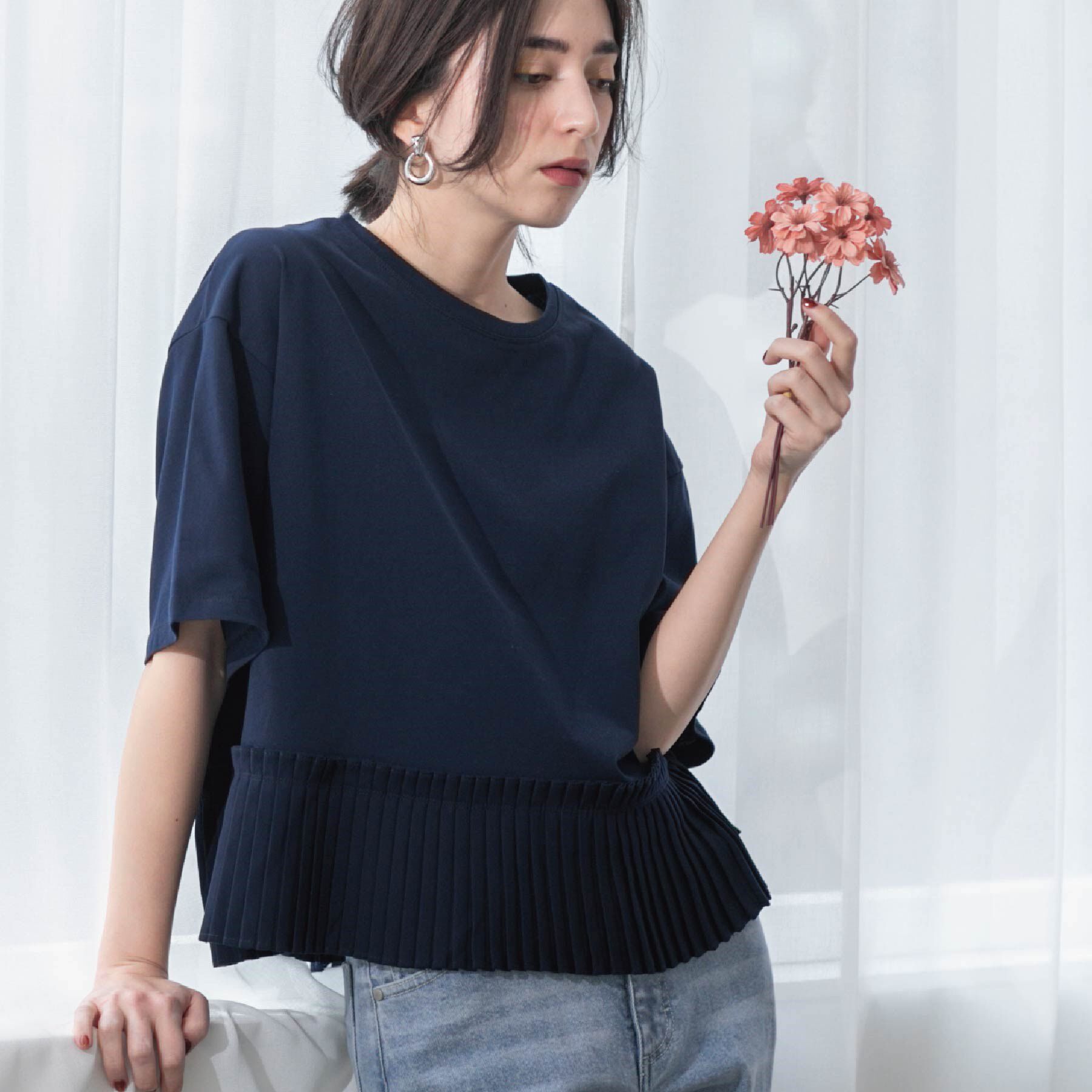 OPAQUE.CLIP「プリーツデザインドッキングトップス【洗濯機洗い可】」|Tシャツ・カットソー|