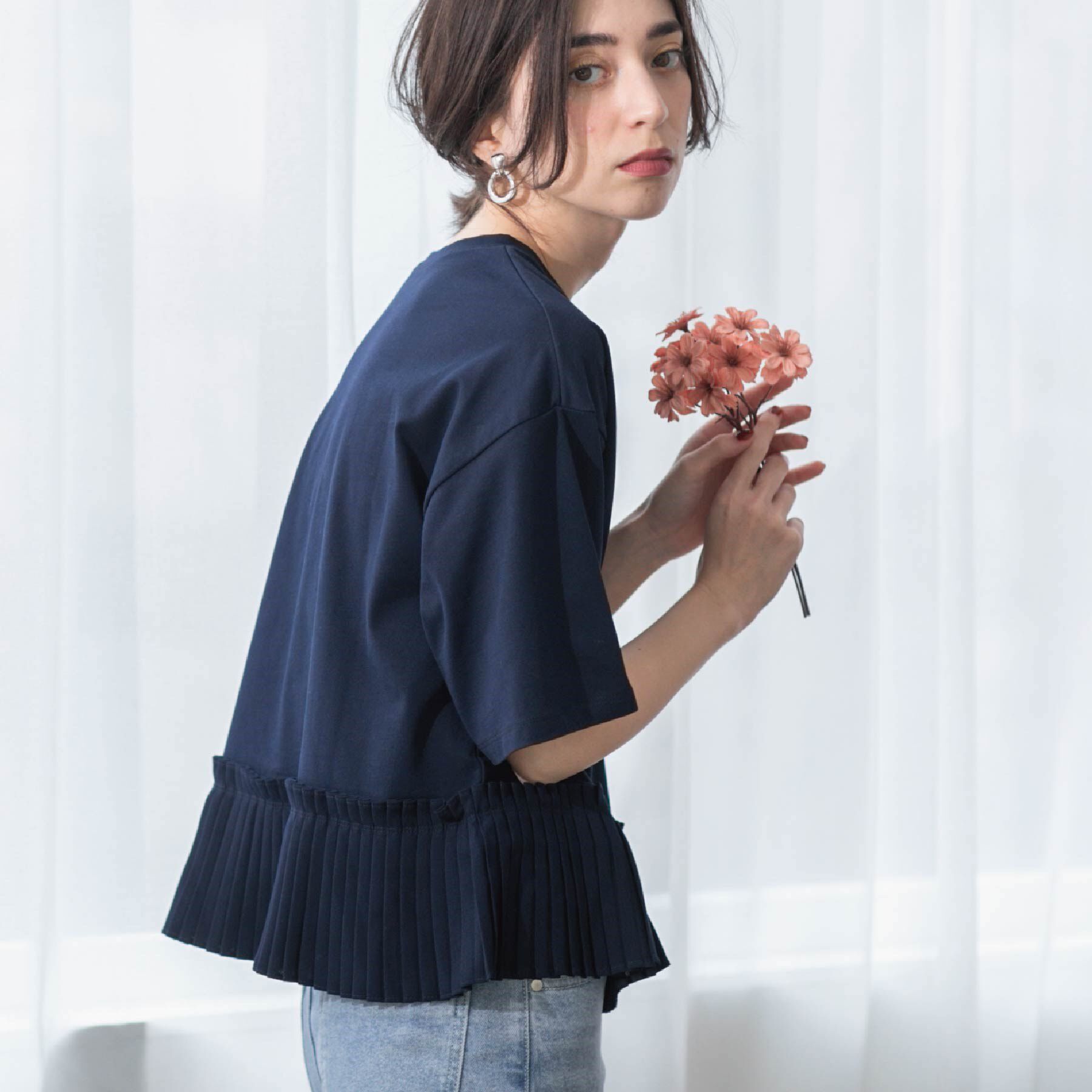 OPAQUE.CLIP「プリーツデザインドッキングトップス【洗濯機洗い可】」|Tシャツ・カットソー|