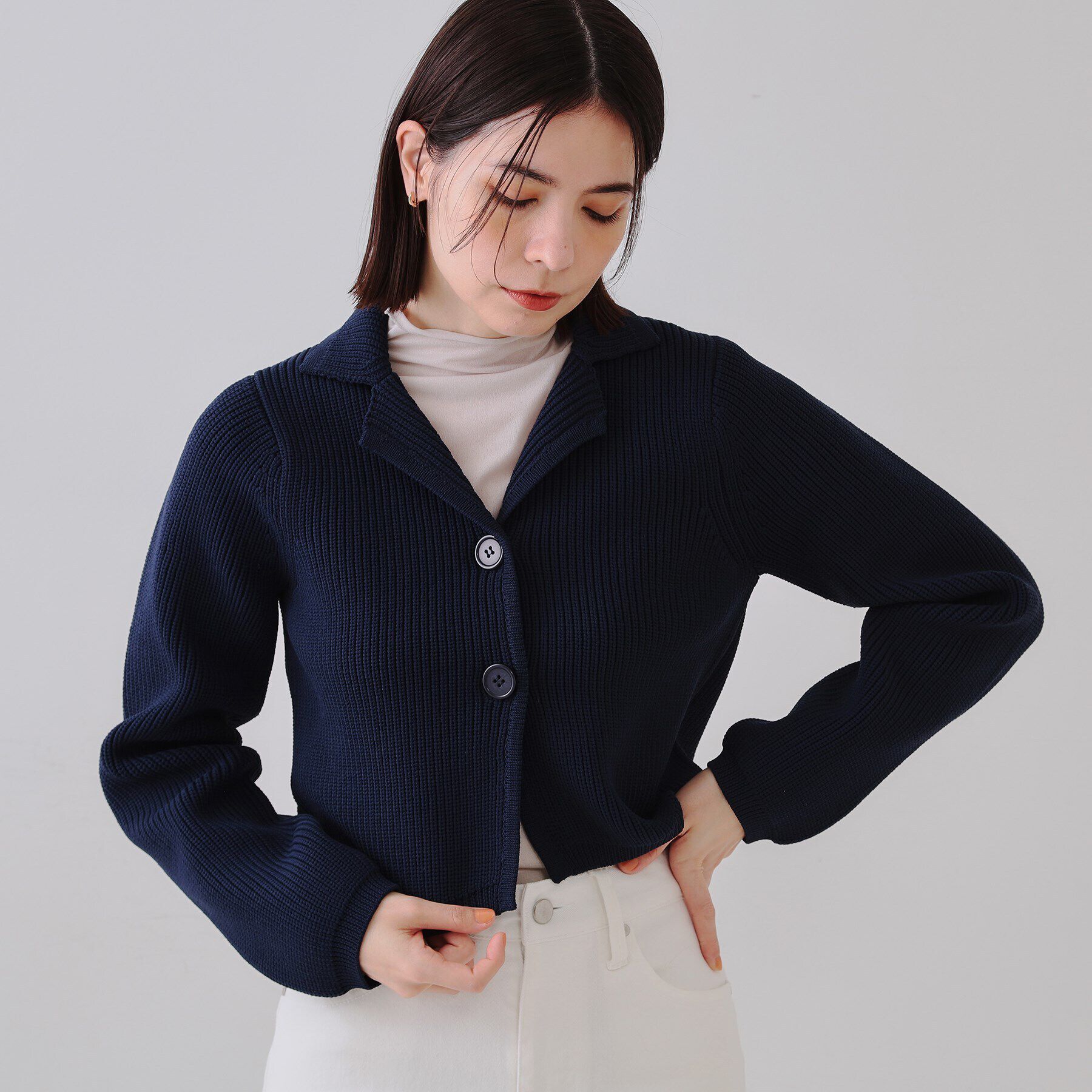 OPAQUE.CLIP「ショートニットカーディガン【洗濯機洗い可/抗ピル】」|カーディガン|ネイビー(094)