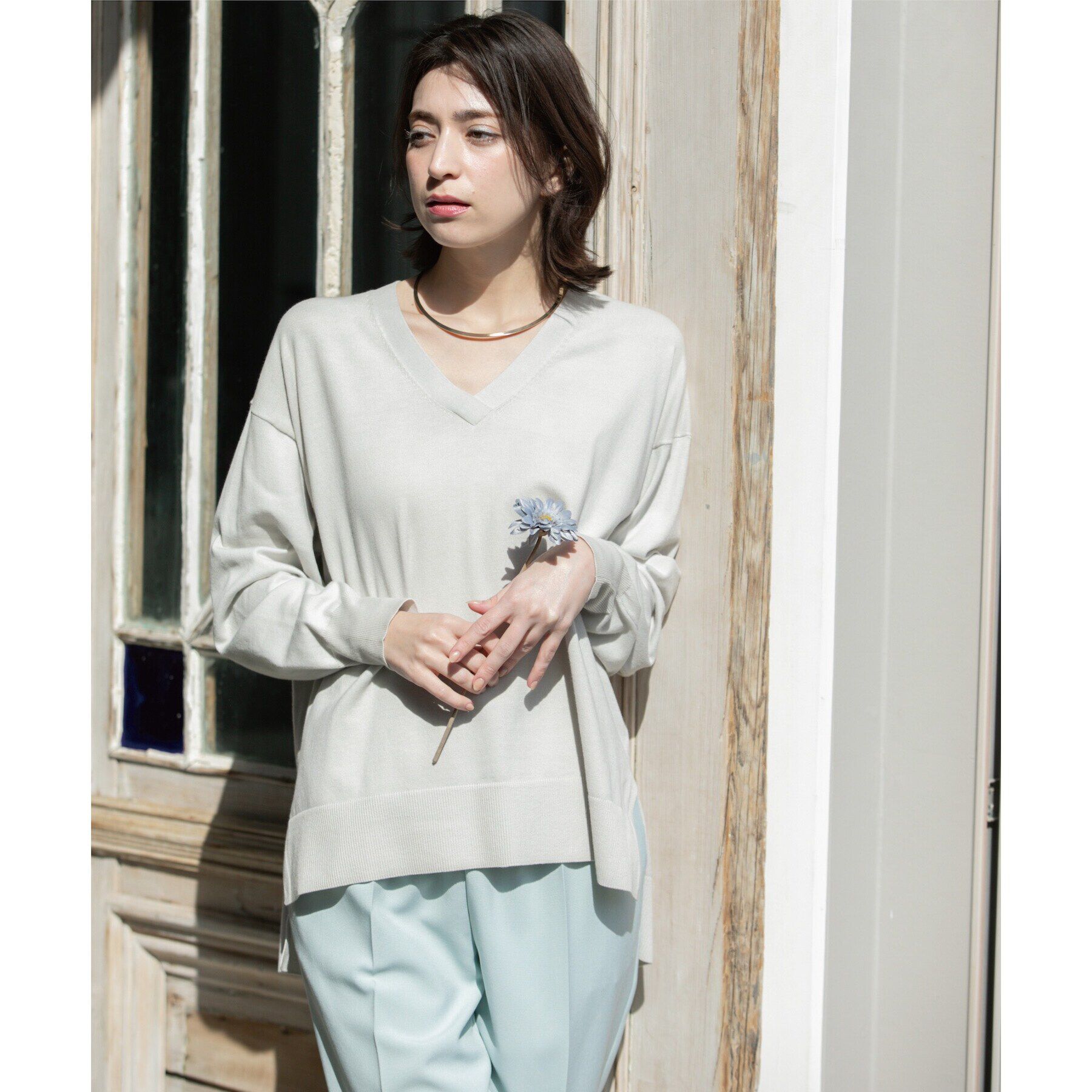 OPAQUE.CLIP「リラクシーVネックニット/オーガニックコツトン混【UV/洗濯機洗い可】」|ニット・セーター|