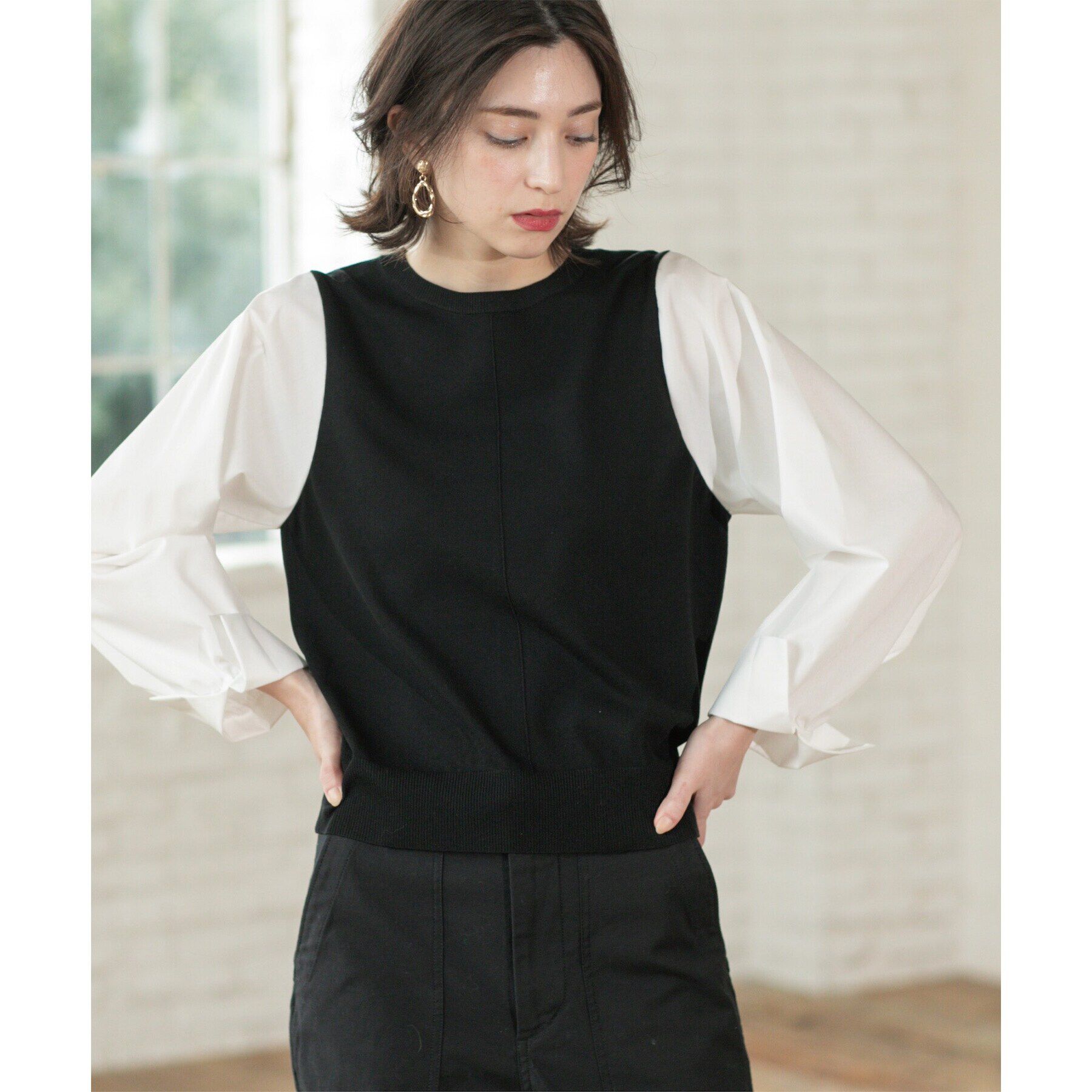 OPAQUE.CLIP「フハクボリュームスリーブドッキングニット【洗濯機洗い可】」|ニット・セーター|