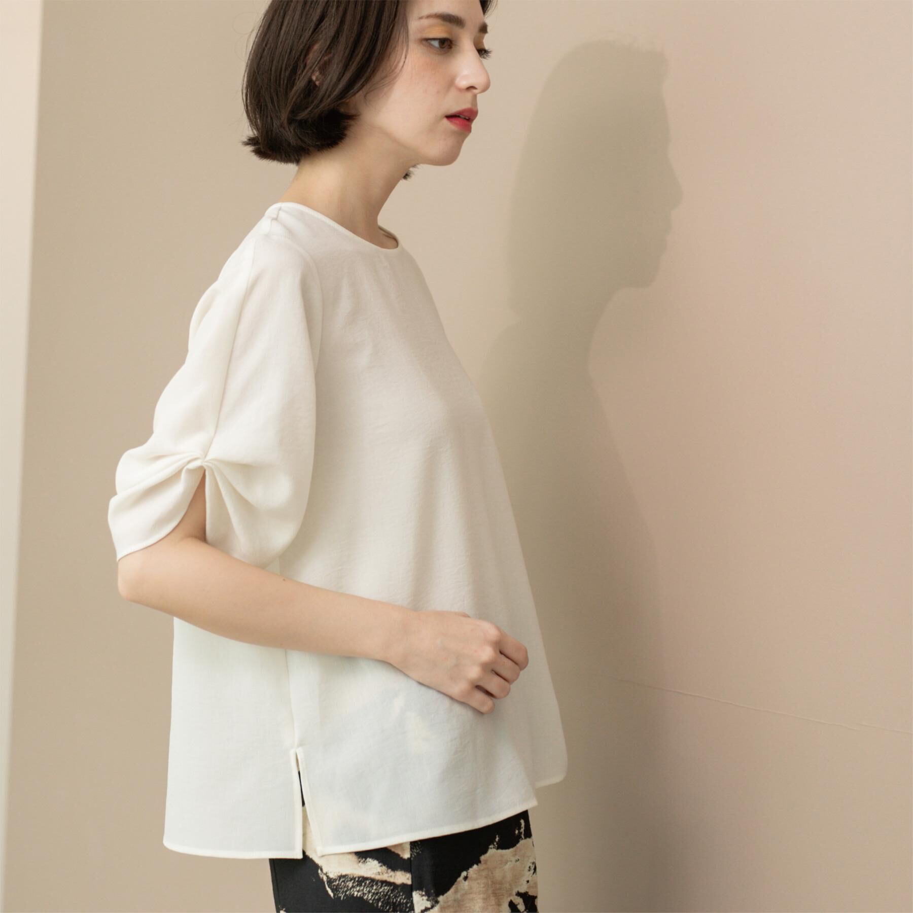 OPAQUE.CLIP「リネンライクタックスリーブブラウス【洗濯機洗い可/吸水速乾/接触冷感】」|シャツ・ブラウス|