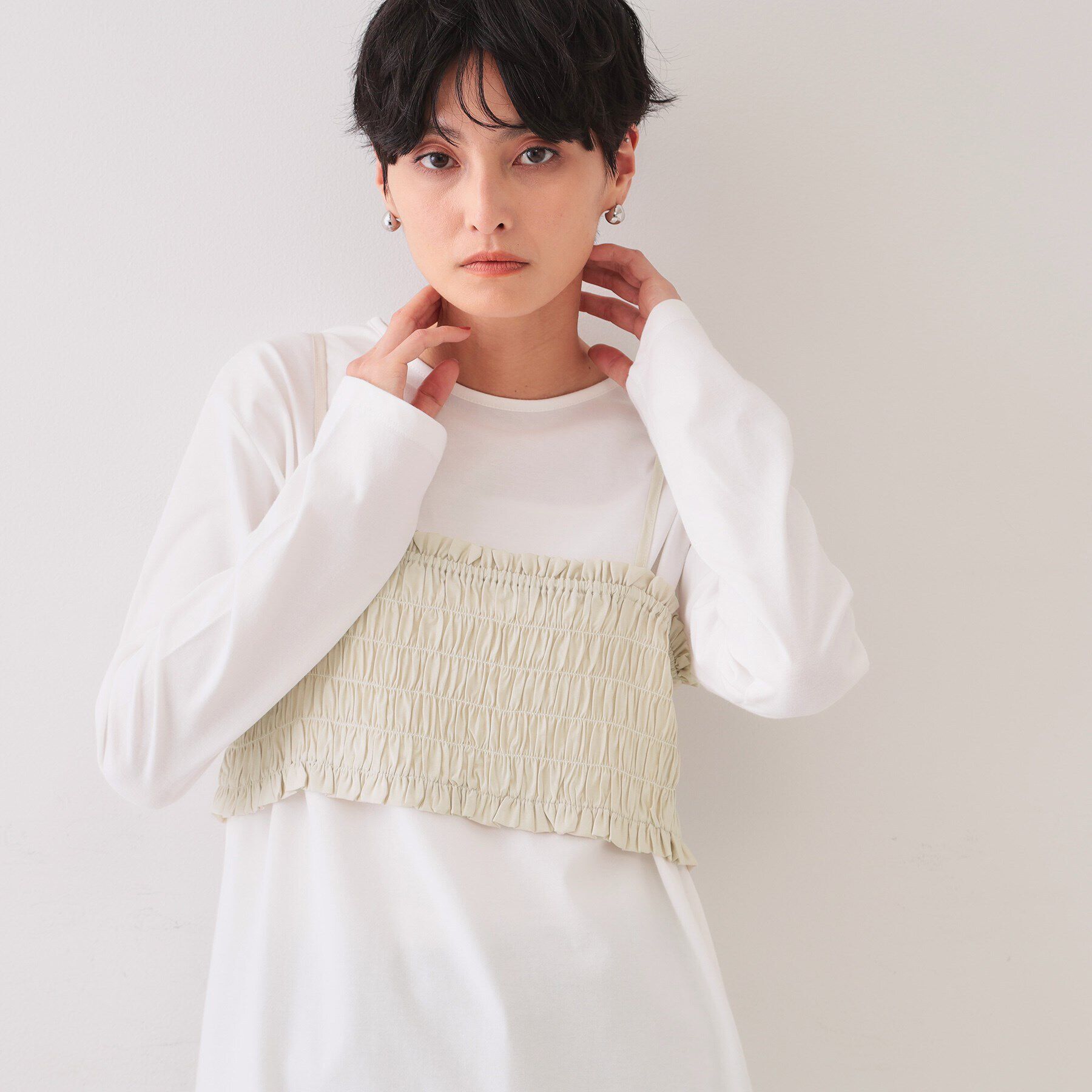 OPAQUE.CLIP「《ツインセット》シャーリングビスチェ&times;ロングTシャツ【洗濯機洗い可】」|その他|