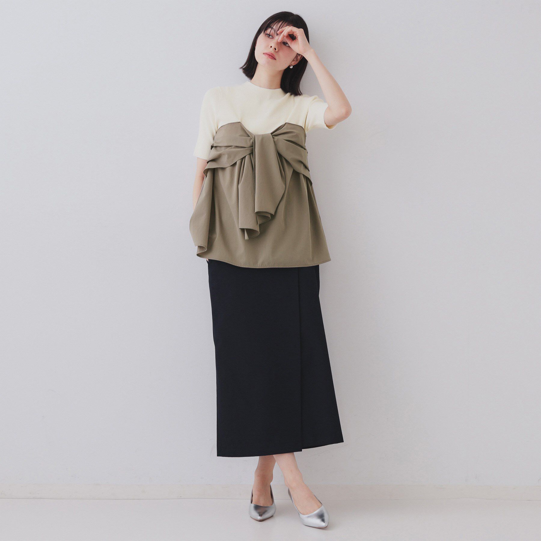 OPAQUE.CLIP「リボンビスチェドッキングニット【洗濯機洗い可】」|ニット・セーター|