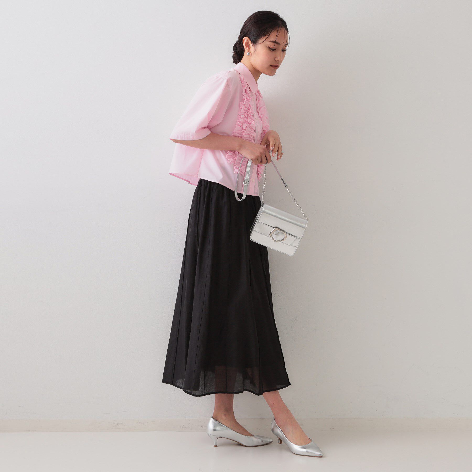 OPAQUE.CLIP「シアーピンタックフレアスカート【洗濯機洗い可】」|スカート|