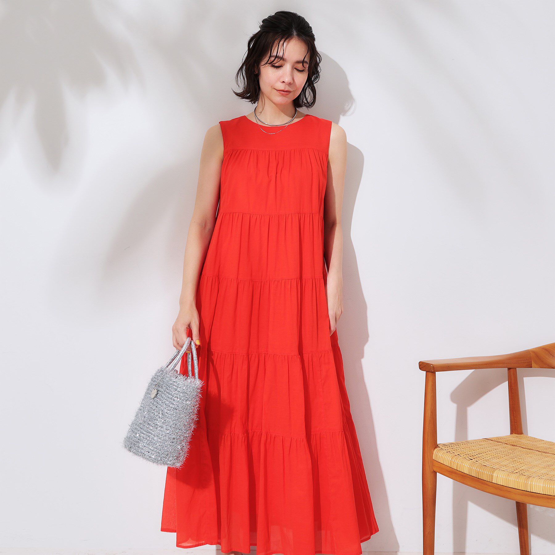 OPAQUE.CLIP「《Can Cam掲載》ティアードマキシドレス/オーガニックコットン混【洗濯機洗い可】」|ワンピース|