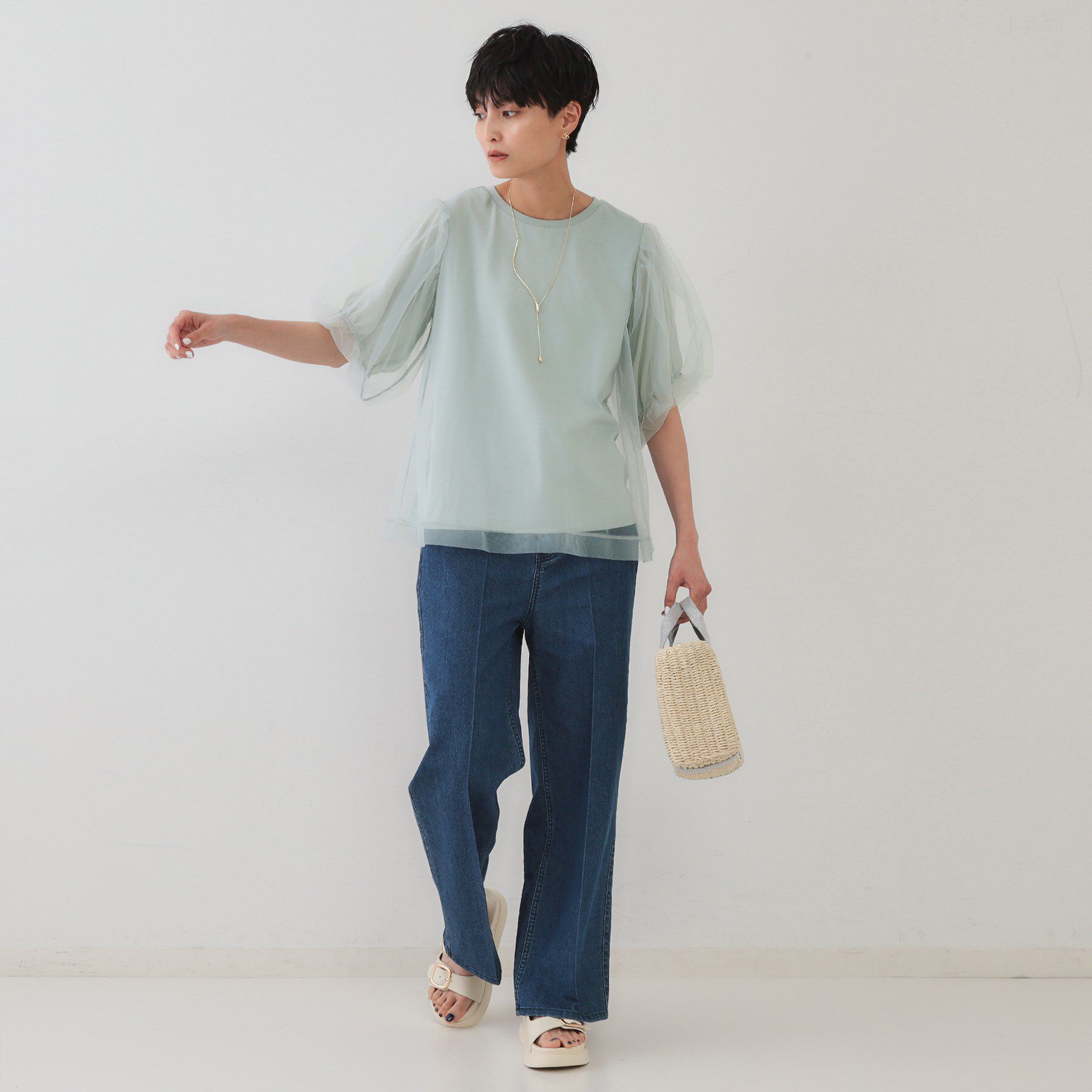 OPAQUE.CLIP「チュールレイヤードトップス【洗濯機洗い可】」|Tシャツ・カットソー|