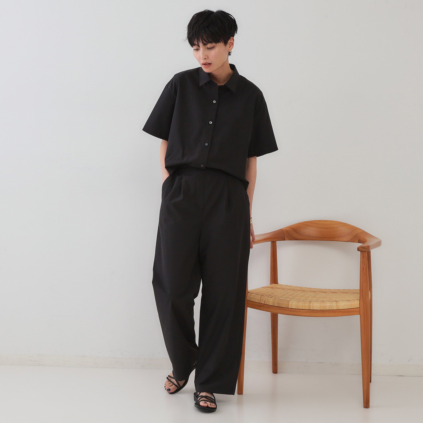 OPAQUE.CLIP「シャツオールインワン【洗濯機洗い可】」|オールインワン|