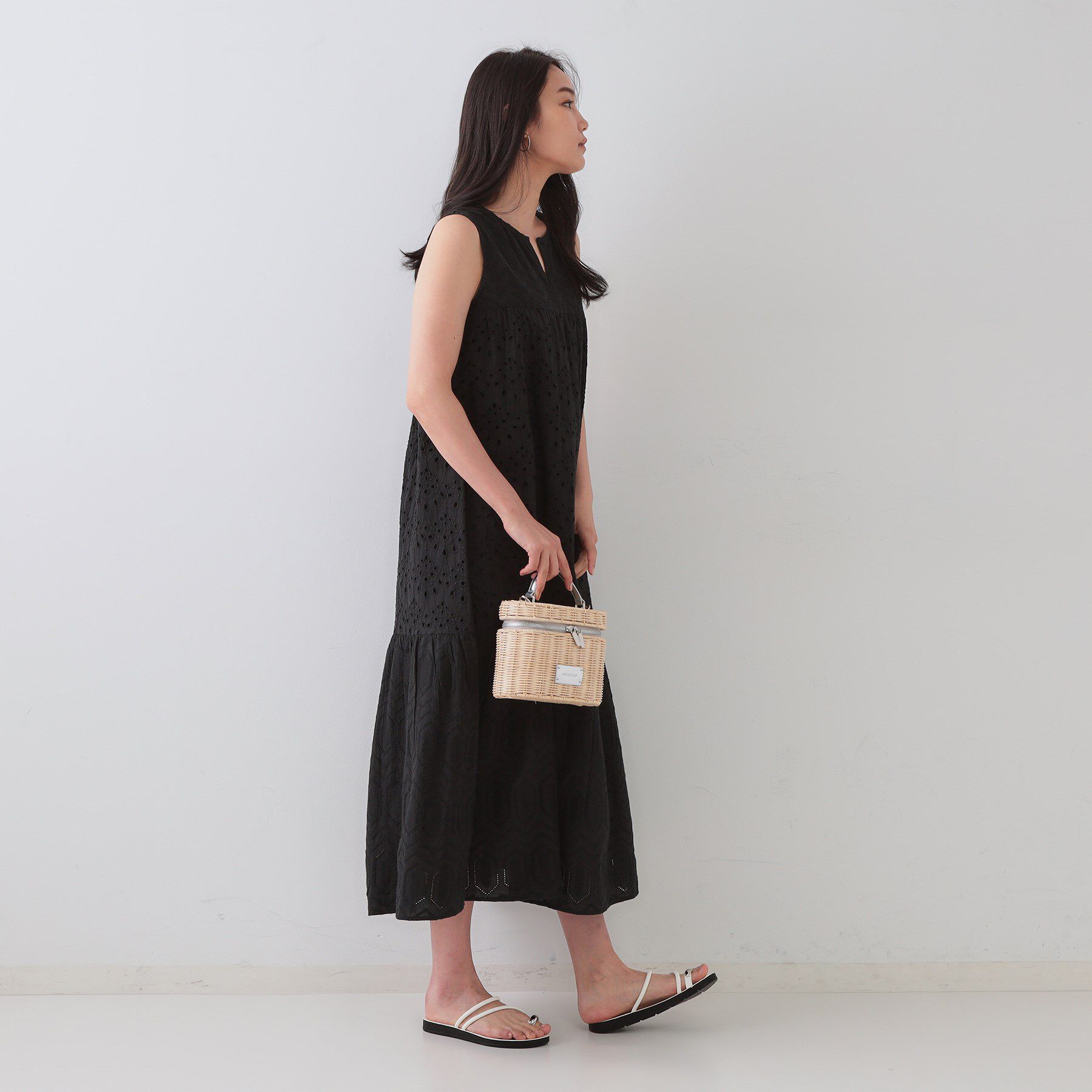 OPAQUE.CLIP「インドコットンアイレット刺繍ティアードワンピース【洗える】」|ワンピース|