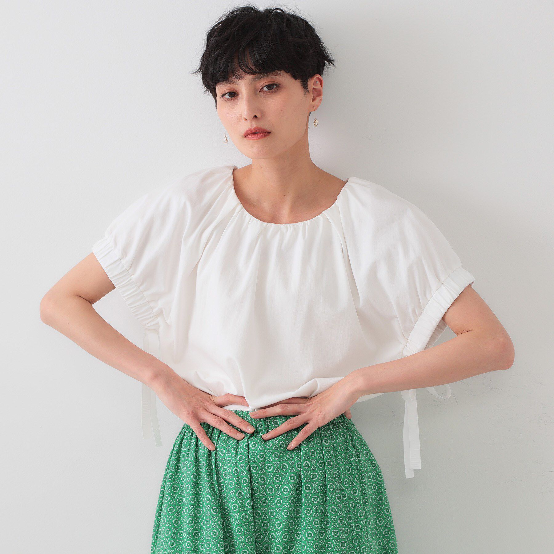 OPAQUE.CLIP「サイドリボンチュニックトップス【洗濯機洗い可】」|Tシャツ・カットソー|