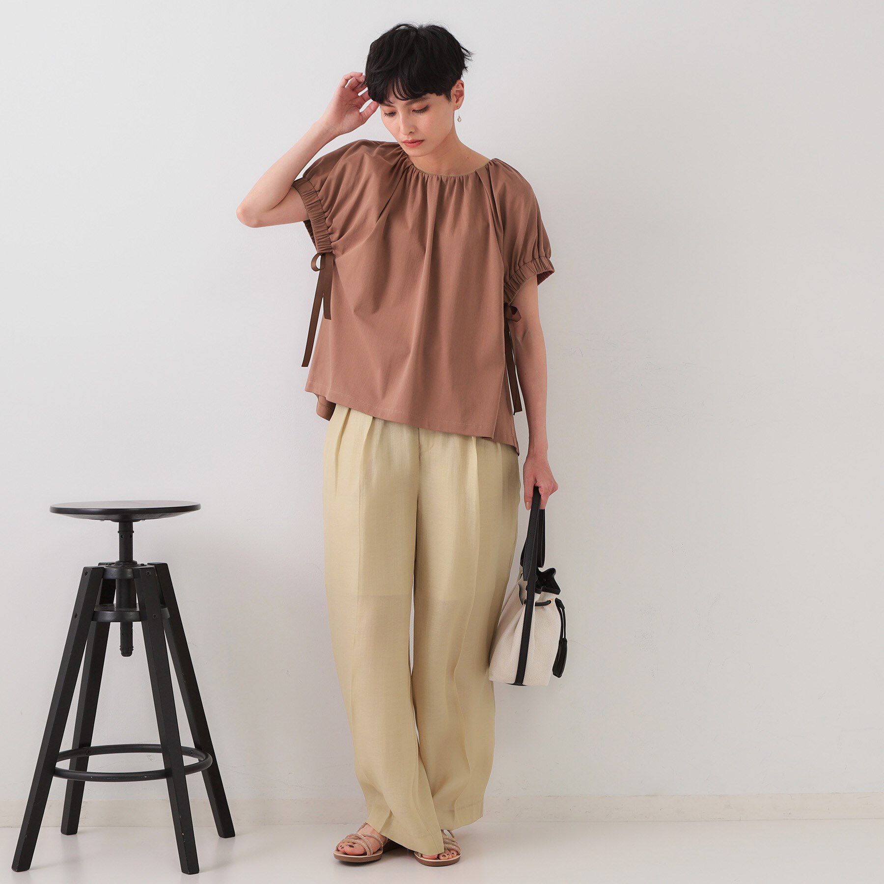 OPAQUE.CLIP「サイドリボンチュニックトップス【洗濯機洗い可】」|Tシャツ・カットソー|