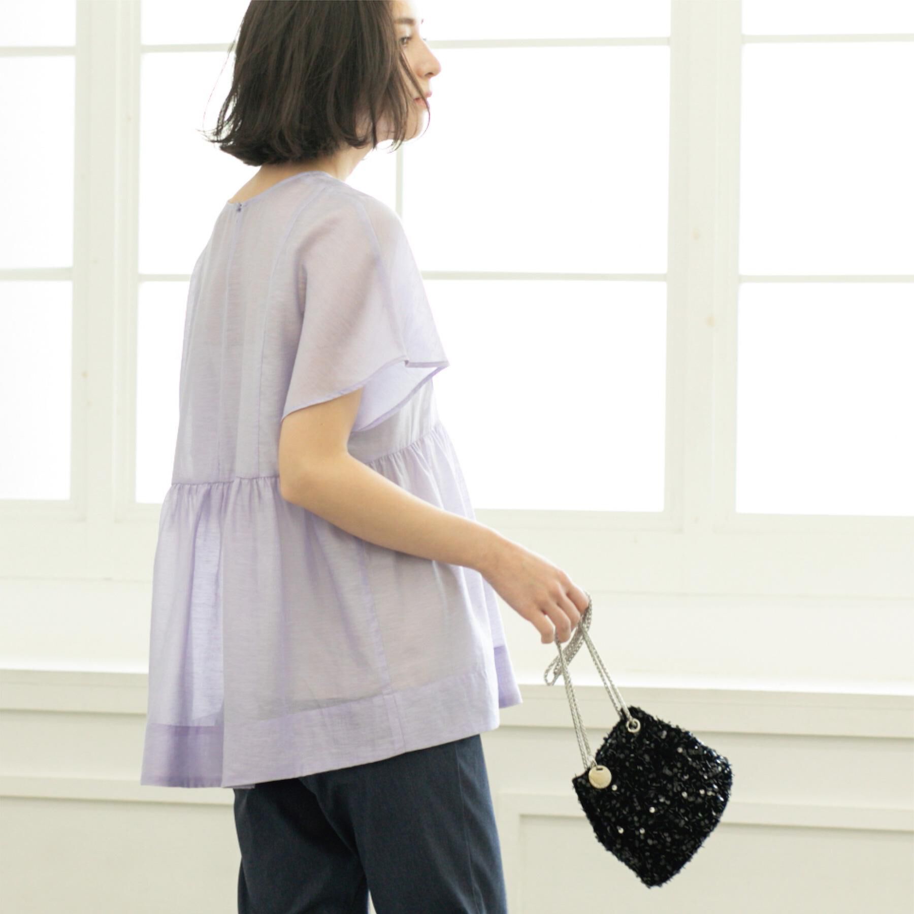 OPAQUE.CLIP「麻混シアーペプラムブラウス【洗濯機洗い可】」|シャツ・ブラウス|ラベンダー(080)