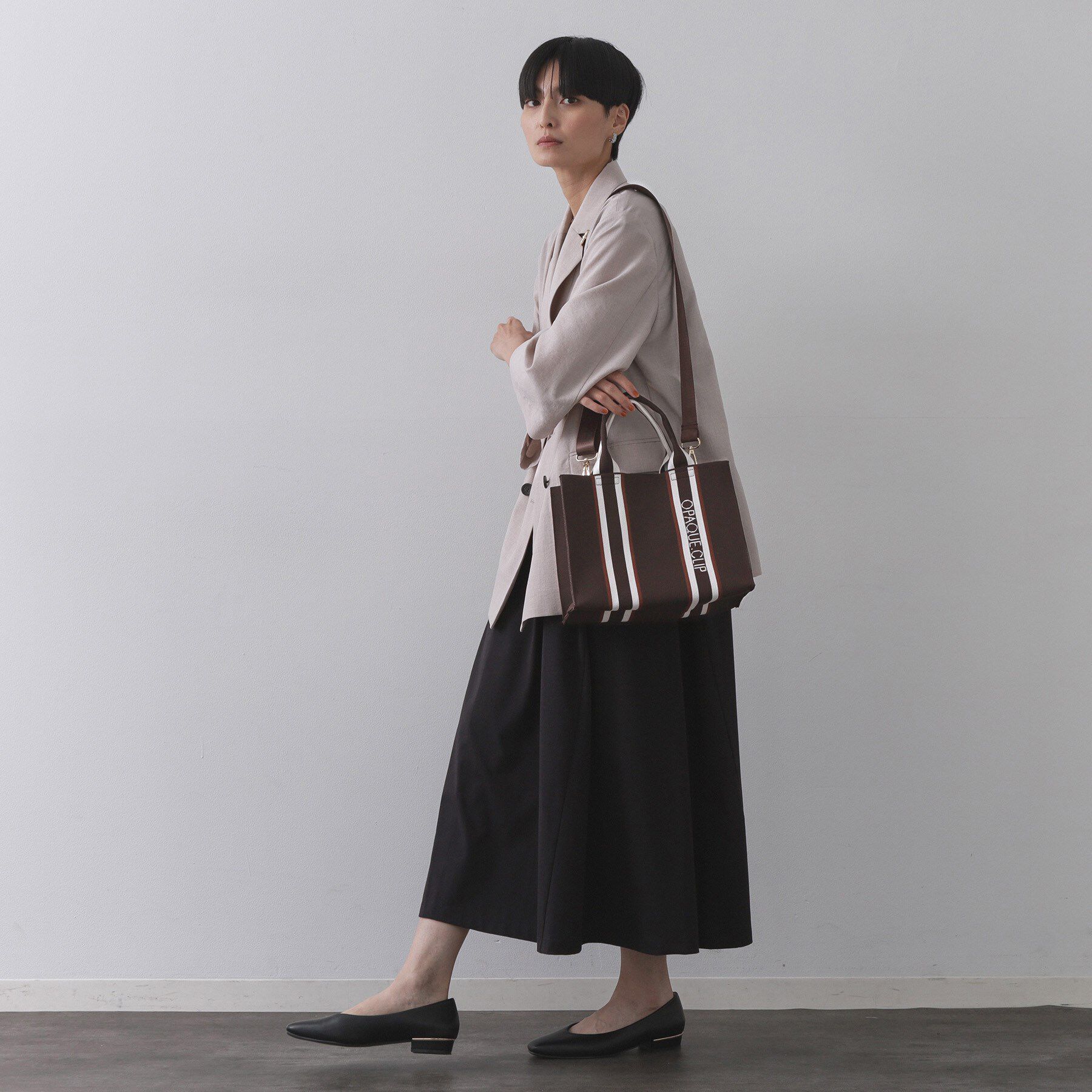 OPAQUE.CLIP「【2WAY】ラインハンドルスクエアニットミドルトートバッグ」|トートバッグ|