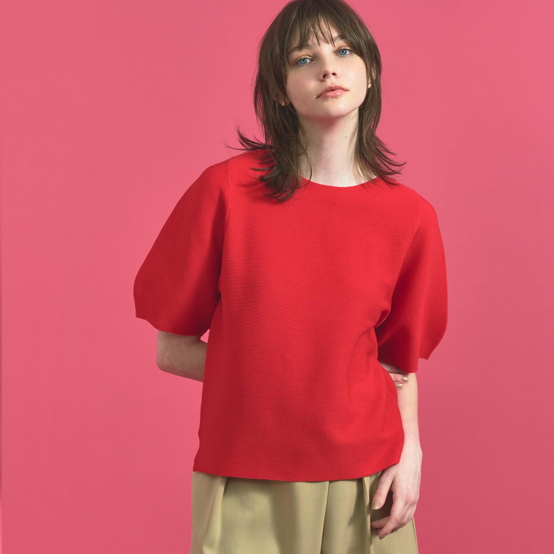 OPAQUE.CLIP「ガーターボリュームスリーブニット【UVケア/洗濯機洗い可】」|ニット・セーター|