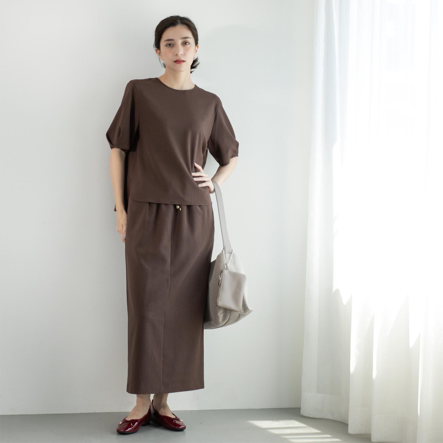 OPAQUE.CLIP「ラメストライプタックスリーブブラウス/セットアップ可【洗濯機洗い可/防シワ/吸水速乾】」|シャツ・ブラウス|