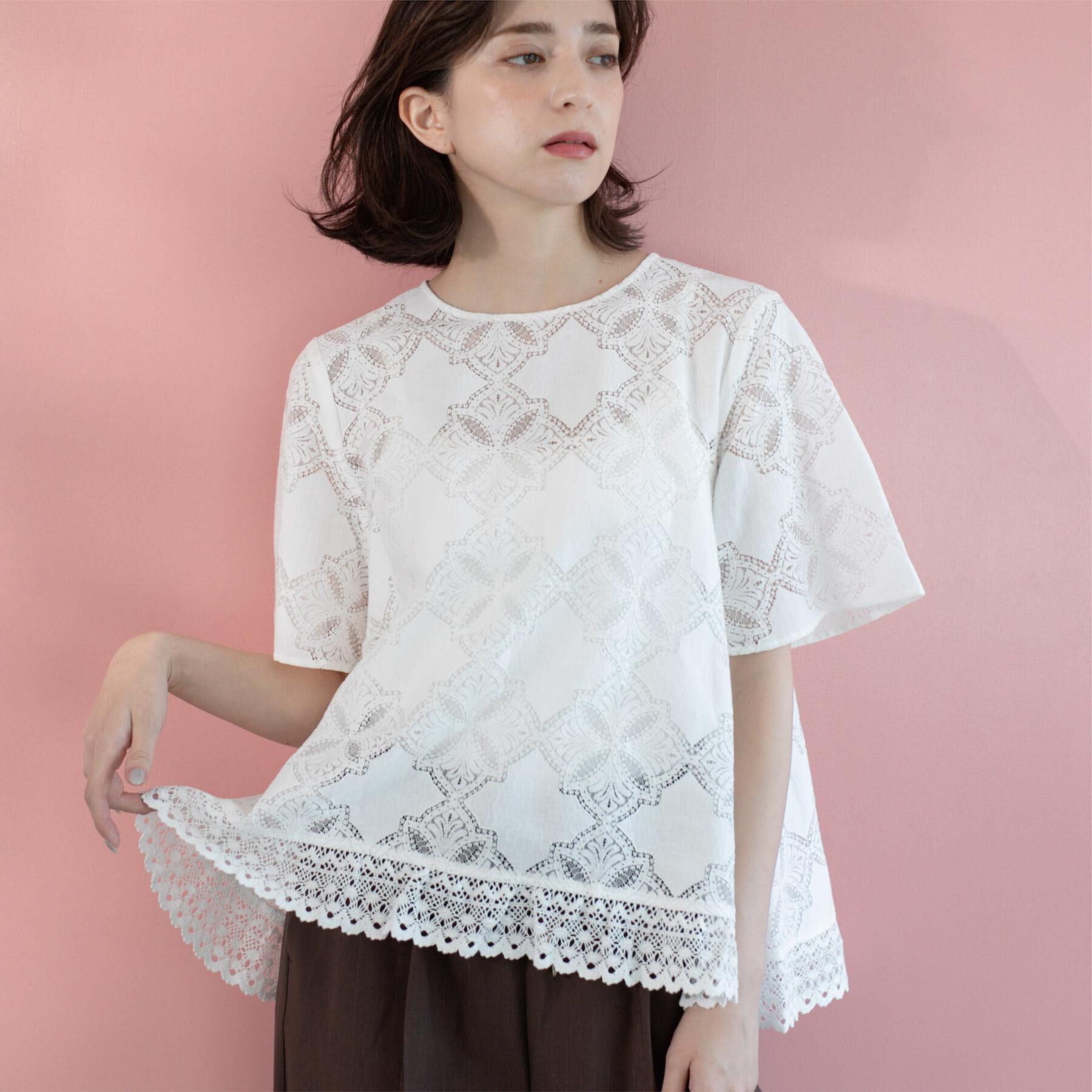 OPAQUE.CLIP「レースフレアブラウス【洗濯機洗い可】」|シャツ・ブラウス|