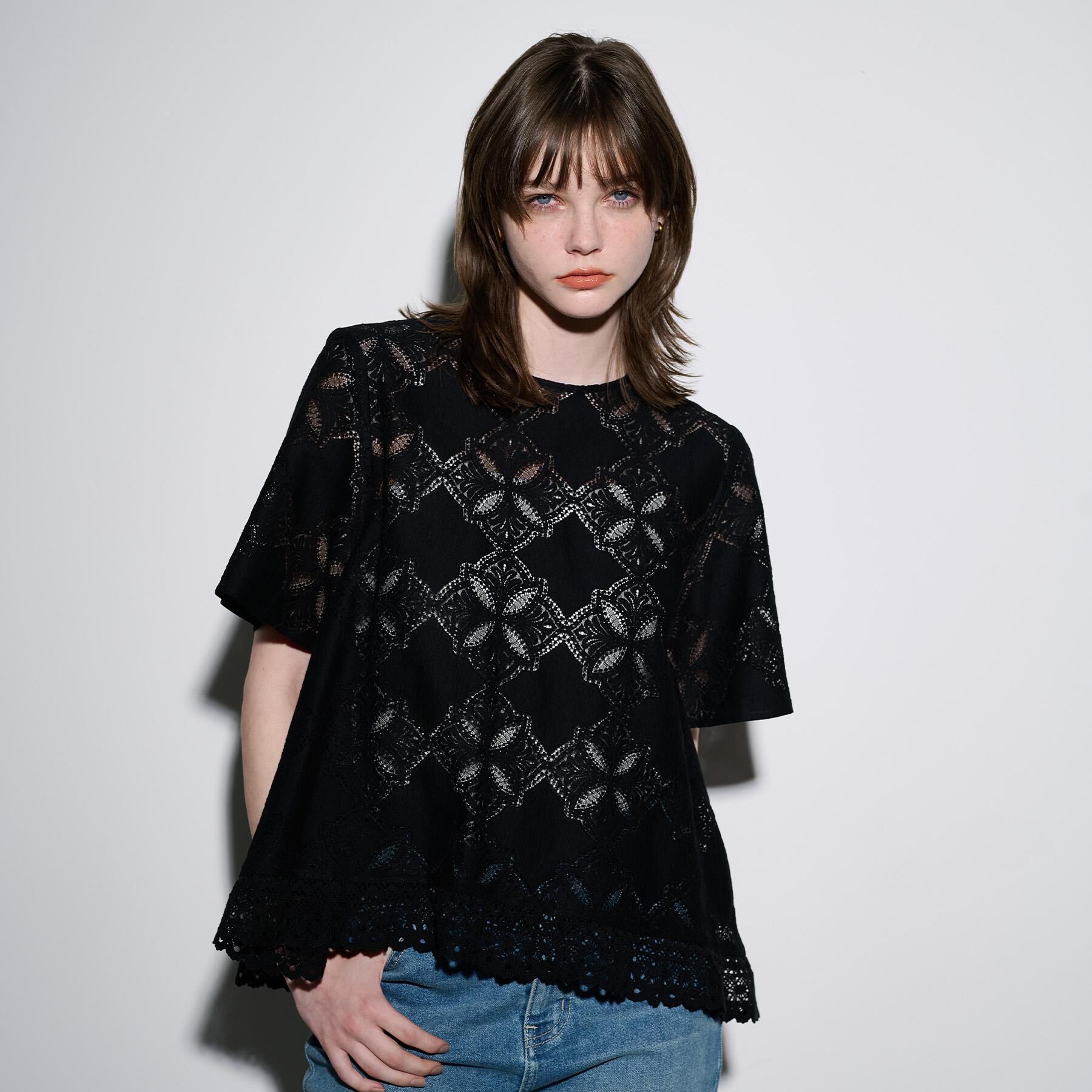 OPAQUE.CLIP「レースフレアブラウス【洗濯機洗い可】」|シャツ・ブラウス|