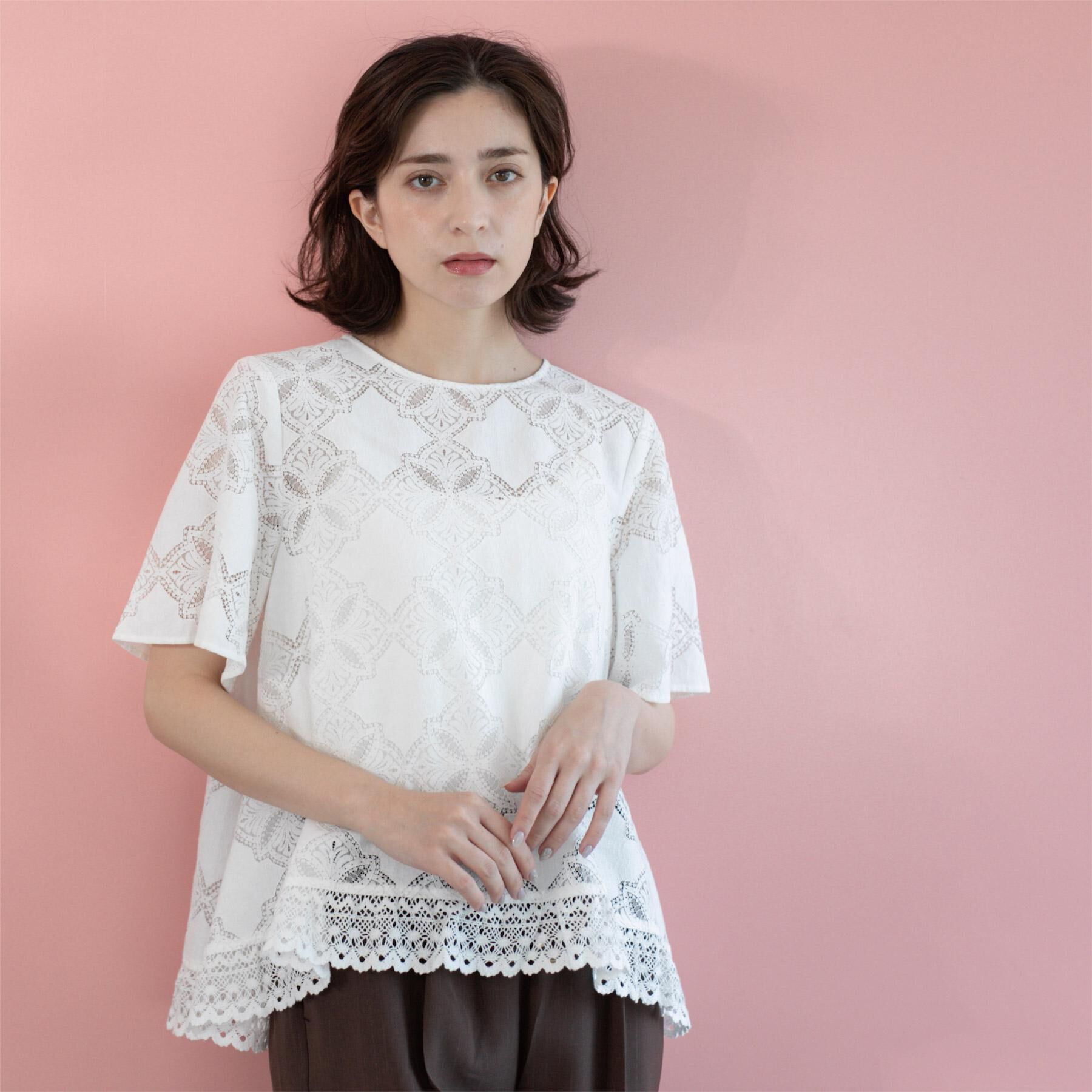 OPAQUE.CLIP「レースフレアブラウス【洗濯機洗い可】」|シャツ・ブラウス|
