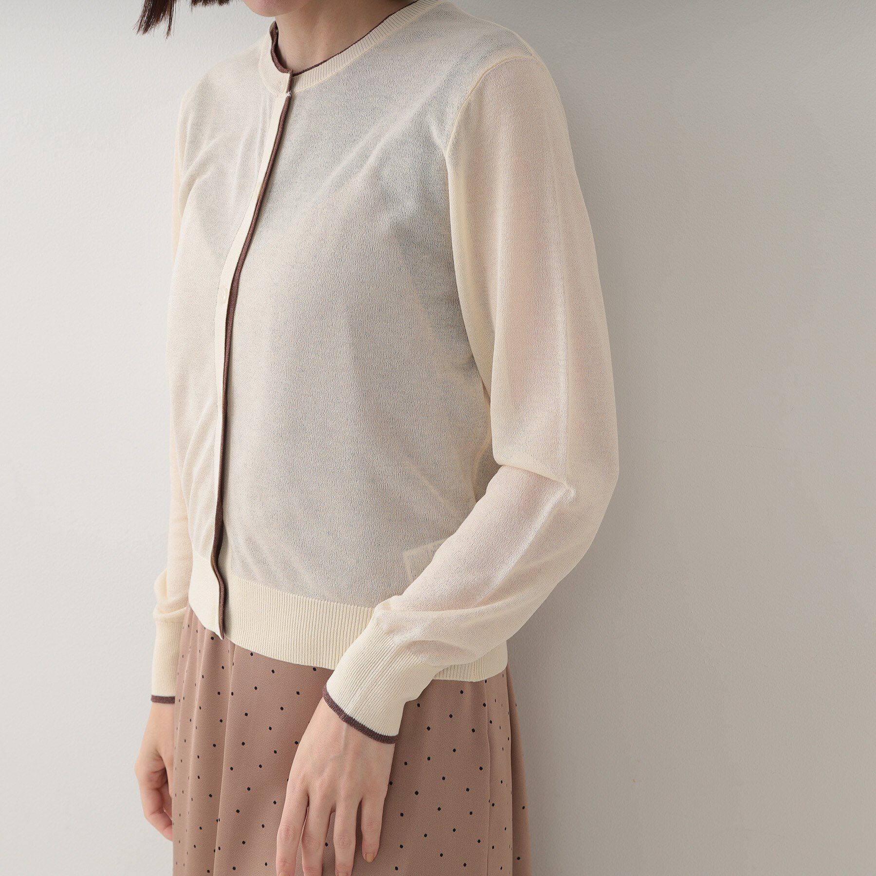 OPAQUE.CLIP「配色シアークルーニットカーディガン【洗濯機洗い可/抗ピル】」|カーディガン|