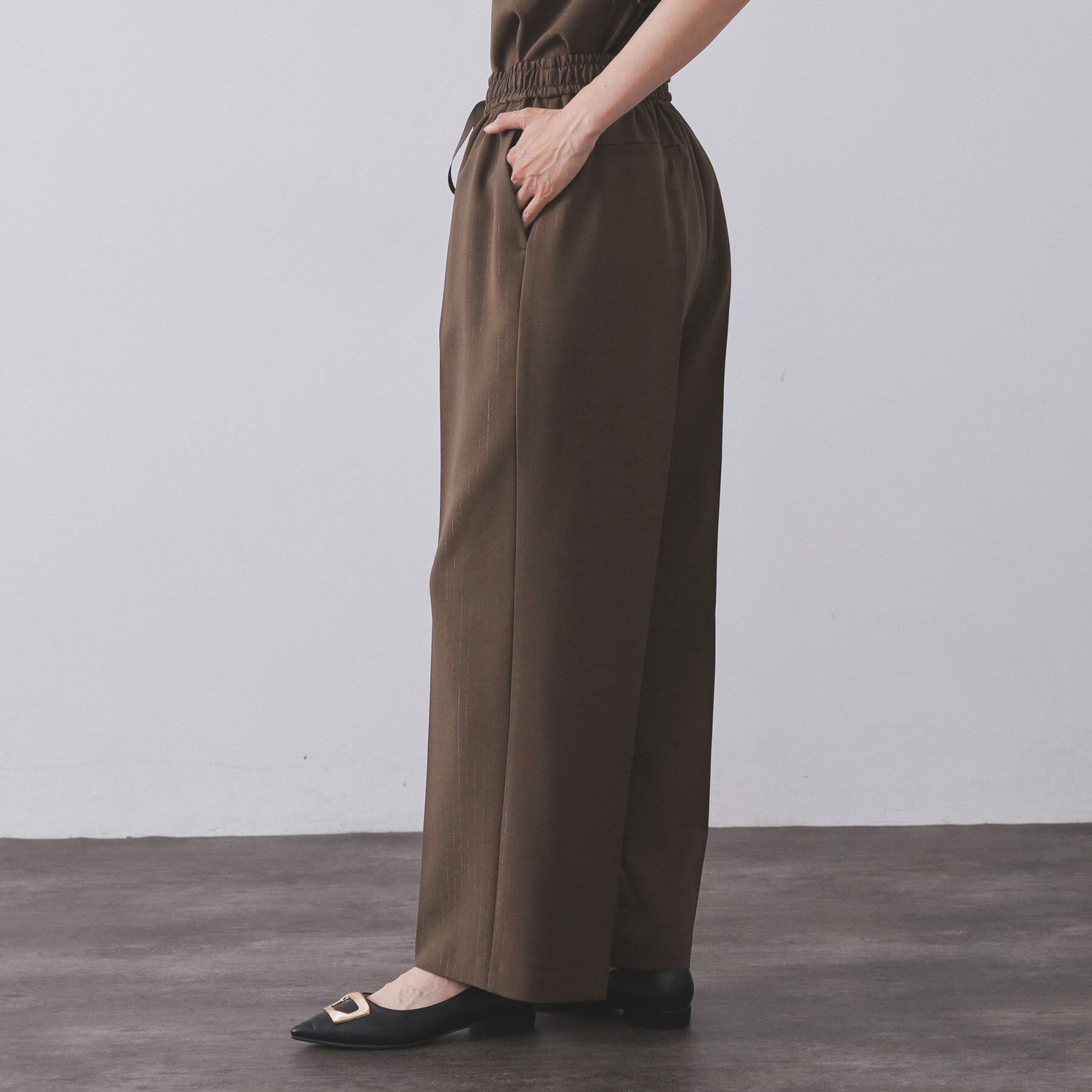 OPAQUE.CLIP「ラメストライプイージーワイドパンツ/セットアップ可【洗濯機洗い可/防シワ/吸水速乾】」|その他|