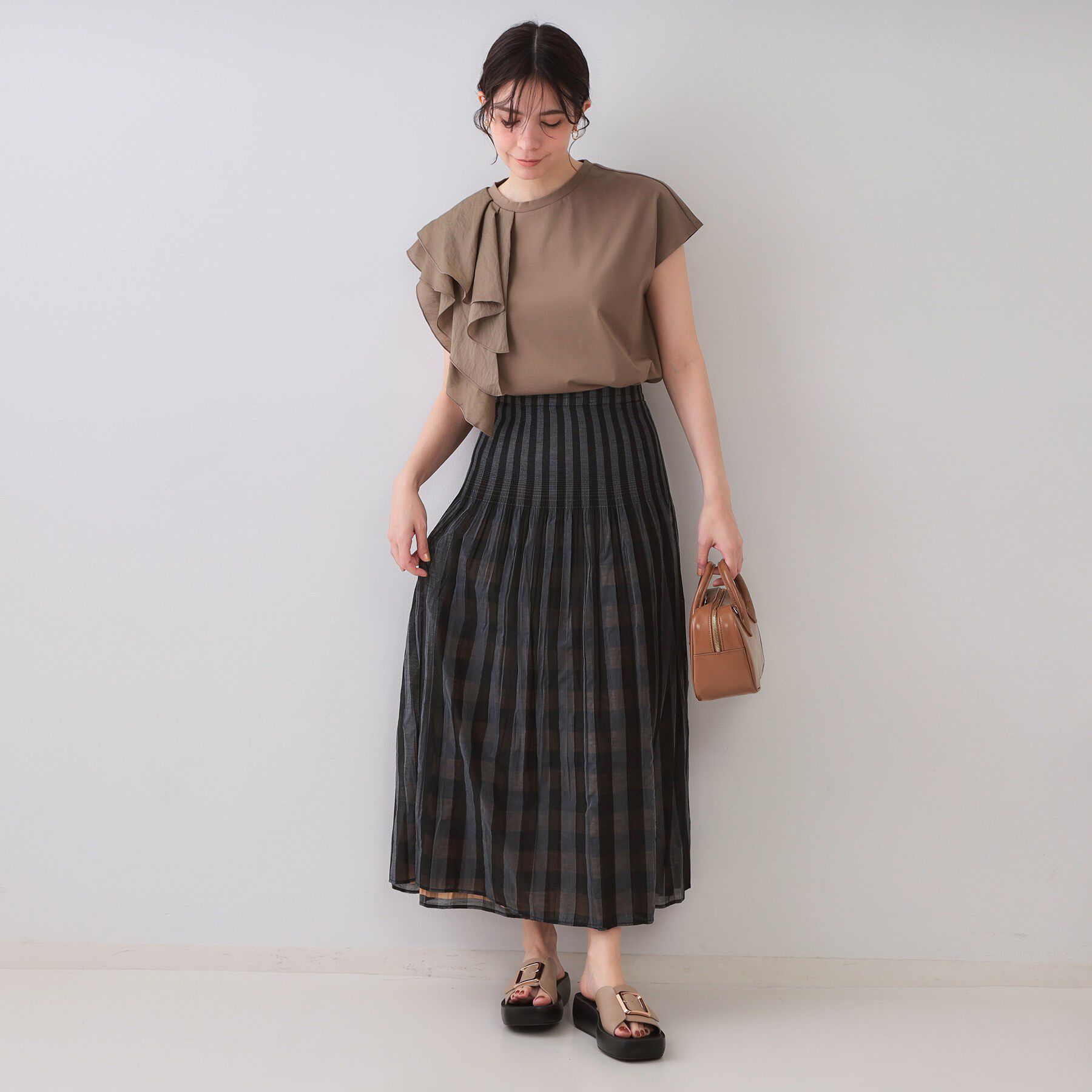 OPAQUE.CLIP「シャーリングフレアスカート/リバーシブル着用可【洗濯機洗い可】」|スカート|