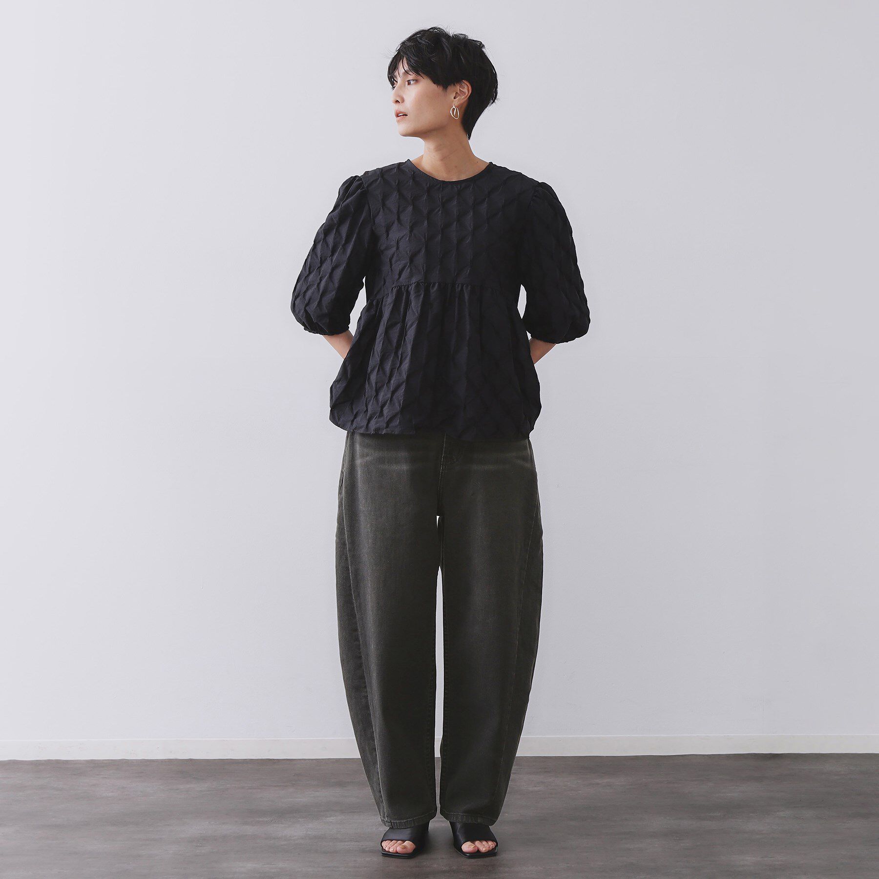 OPAQUE.CLIP「ストレッチバレルレッグデニム【洗濯機洗い可】」|デニム|