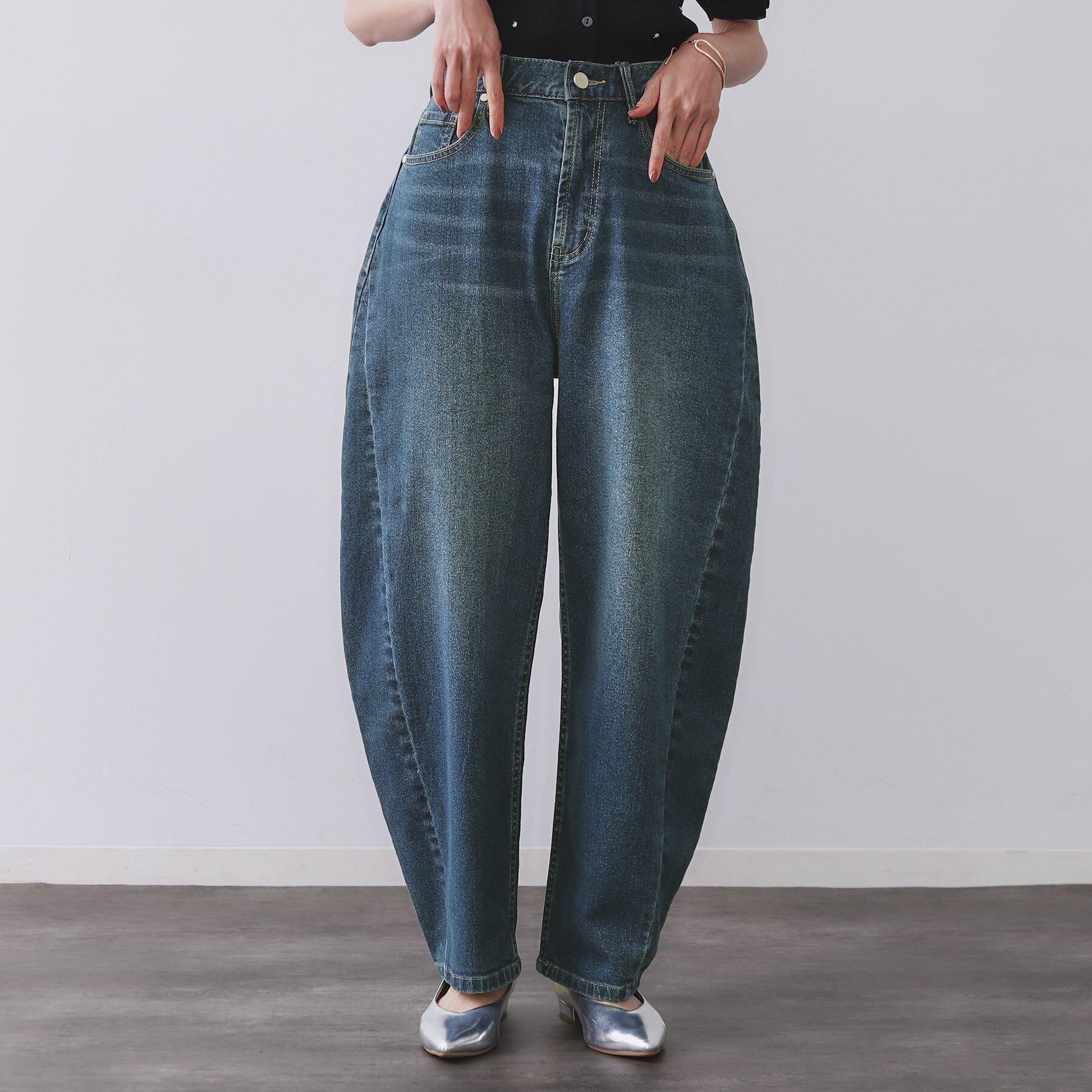 OPAQUE.CLIP「ストレッチバレルレッグデニム【洗濯機洗い可】」|デニム|