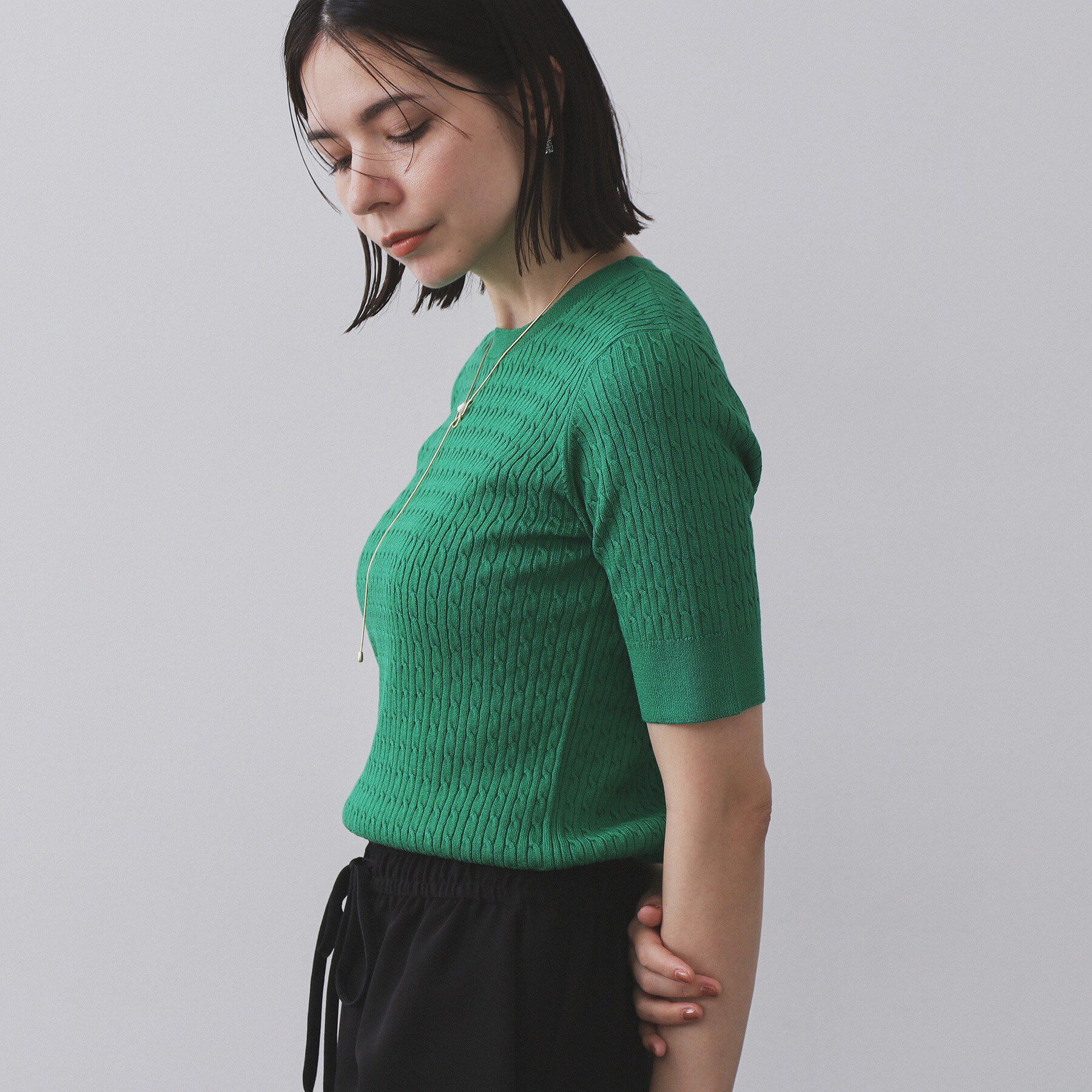 OPAQUE.CLIP「ケーブルハーフスリーブニット【UVケア/洗濯機OK】《6col/S～LL》」|ニット・セーター|