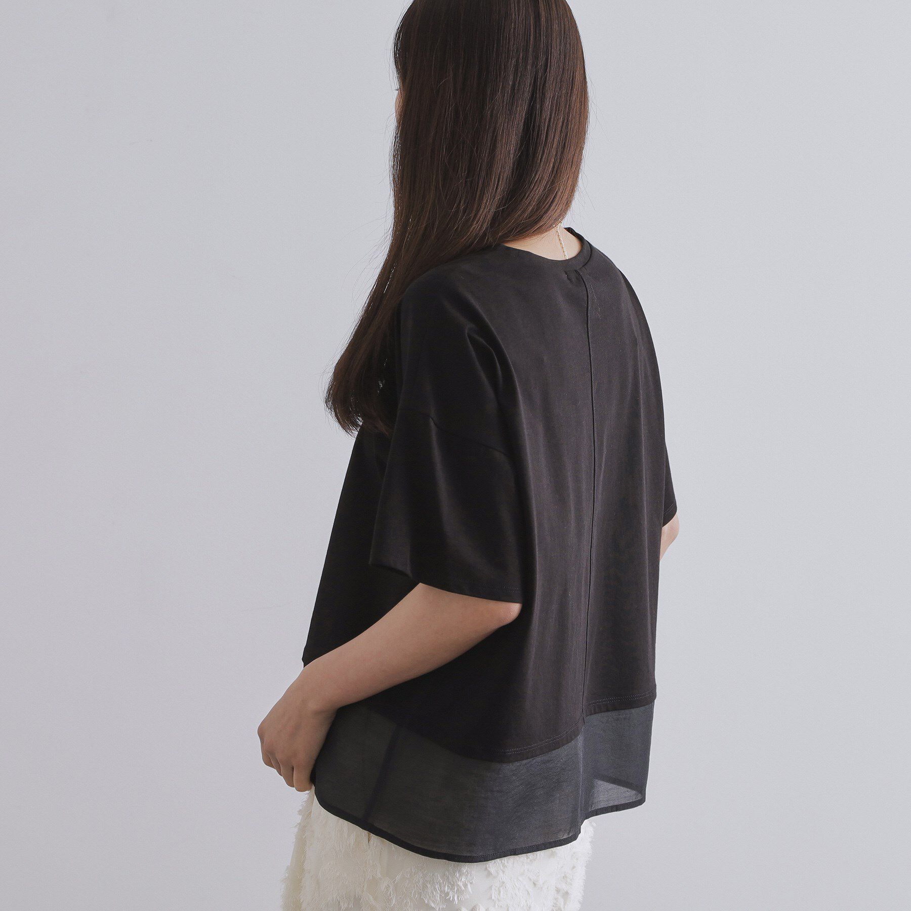 OPAQUE.CLIP「裾シアードッキングボクシーTシャツ【洗濯機洗い可】」|Tシャツ・カットソー|