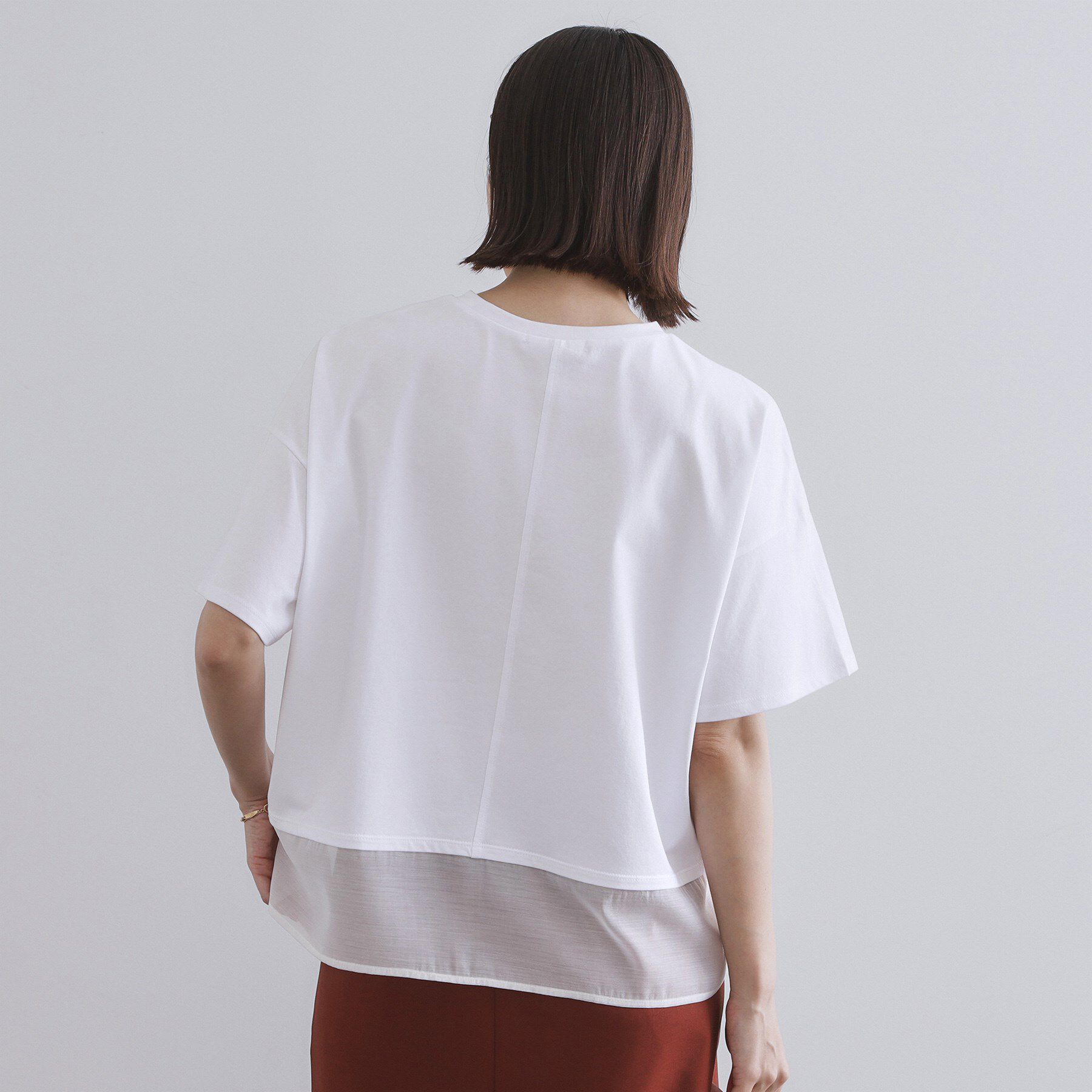 OPAQUE.CLIP「裾シアードッキングボクシーTシャツ【洗濯機洗い可】」|Tシャツ・カットソー|