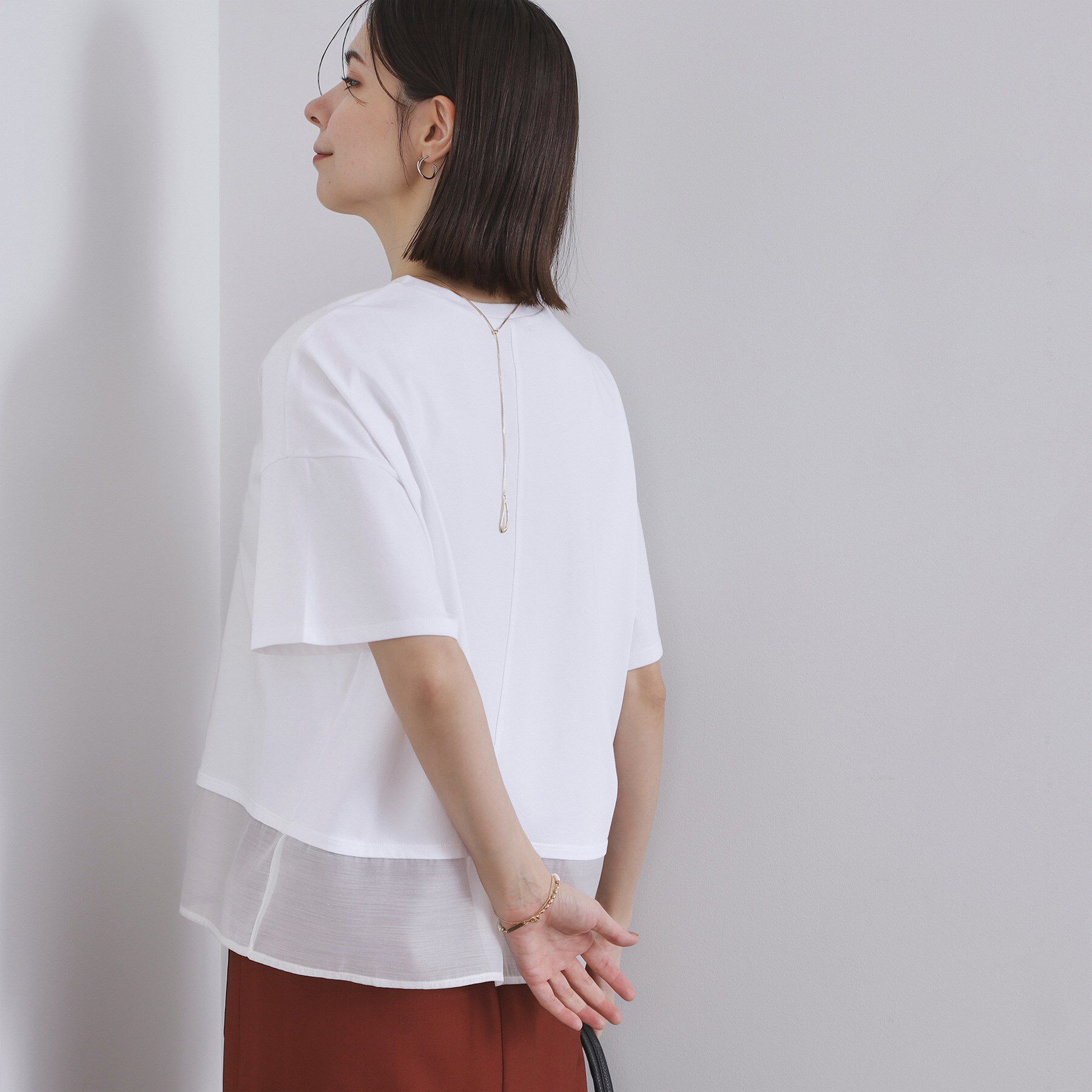 OPAQUE.CLIP「裾シアードッキングボクシーTシャツ【洗濯機洗い可】」|Tシャツ・カットソー|