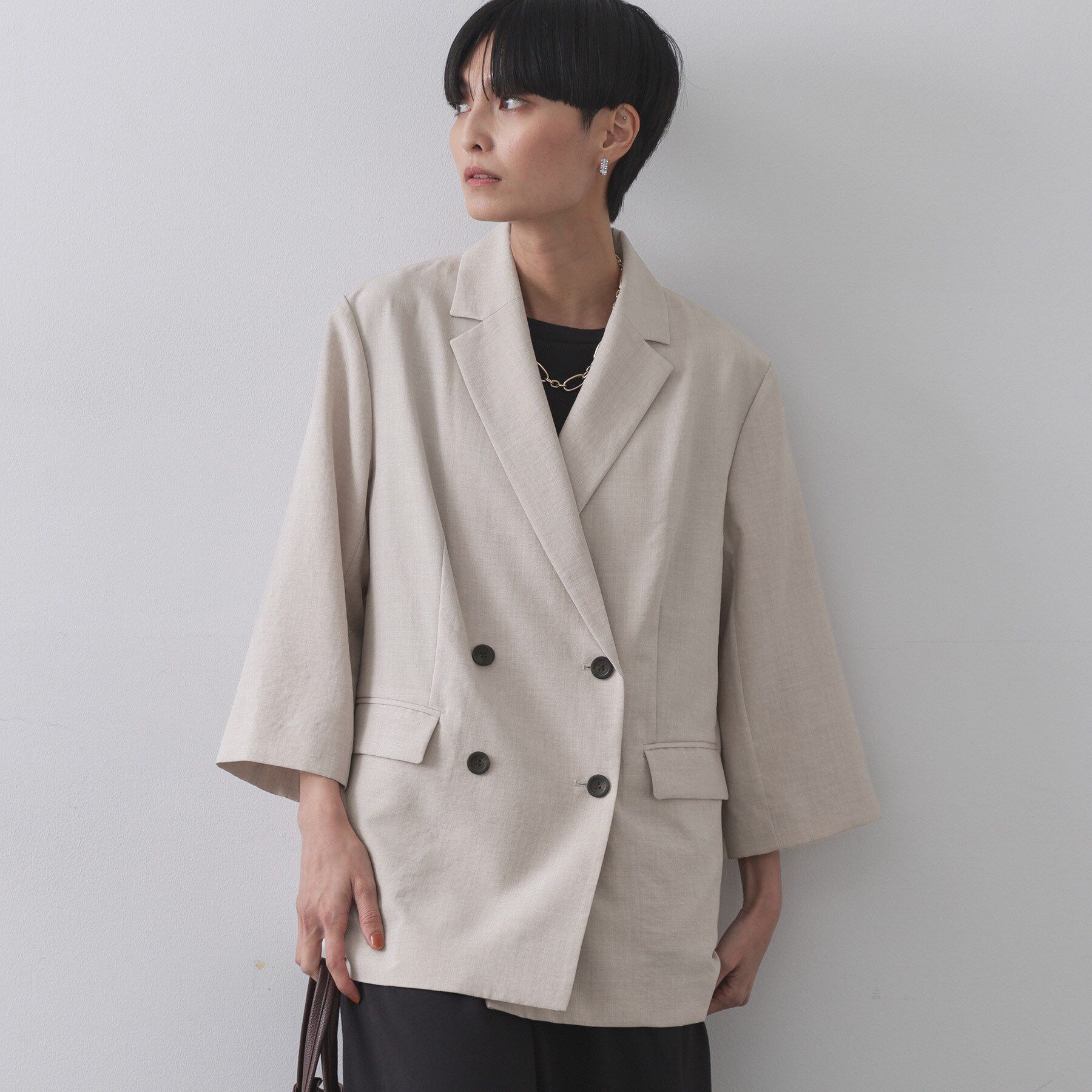 OPAQUE.CLIP「リネンライクダブルジャケット【洗える】」|テーラードジャケット|