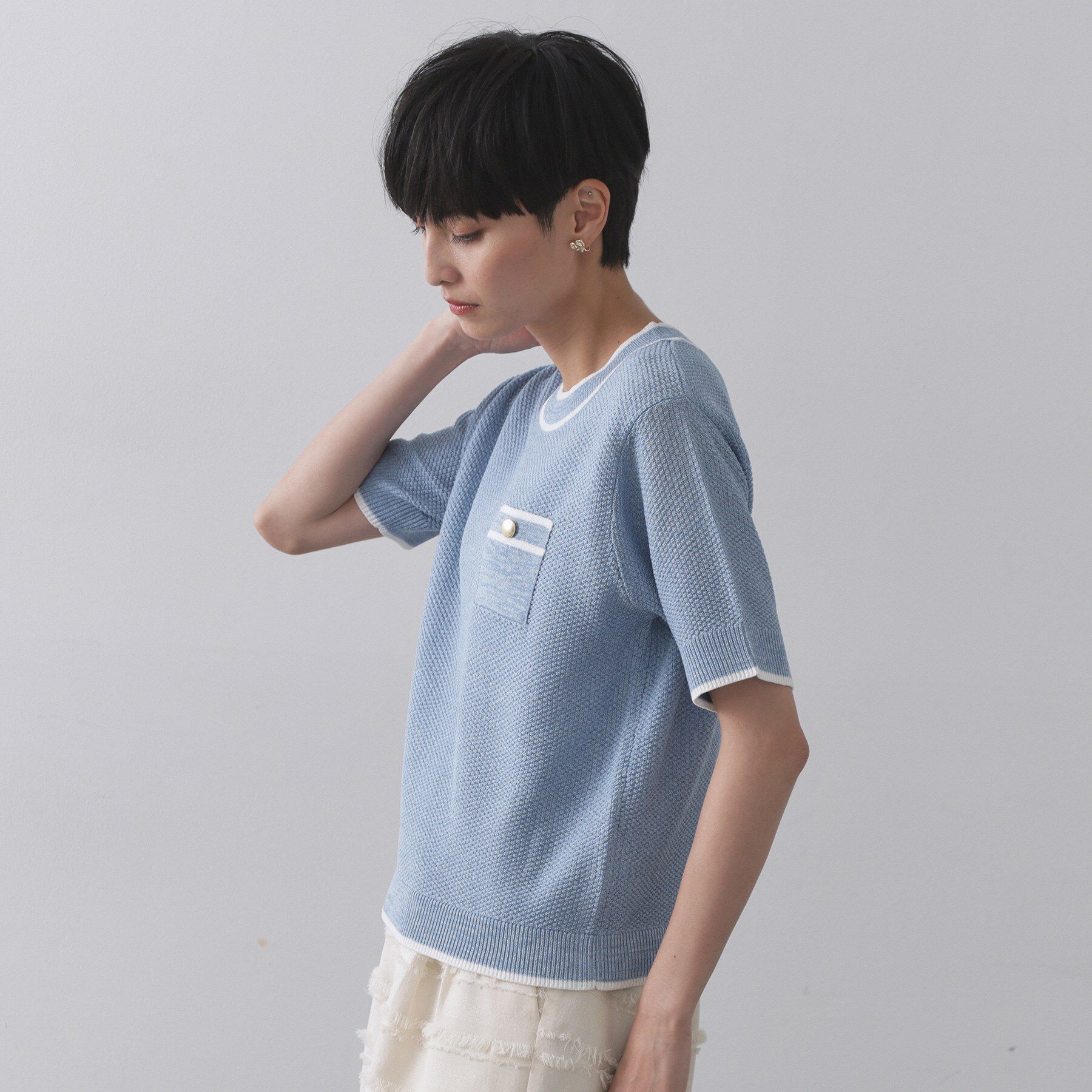 OPAQUE.CLIP「ツイードライクポケット付きニット【洗濯機洗い可/抗ピル】」|ニット・セーター|