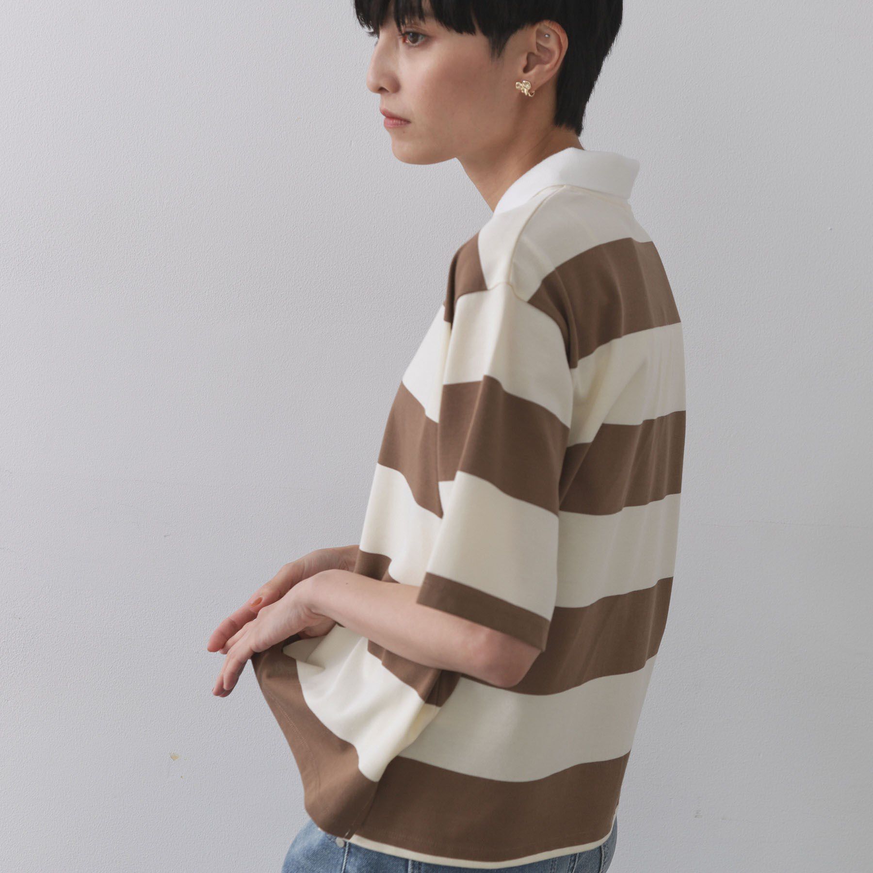 OPAQUE.CLIP「カラーボーダーポロカットソー【洗濯機洗い可】」|ポロシャツ|