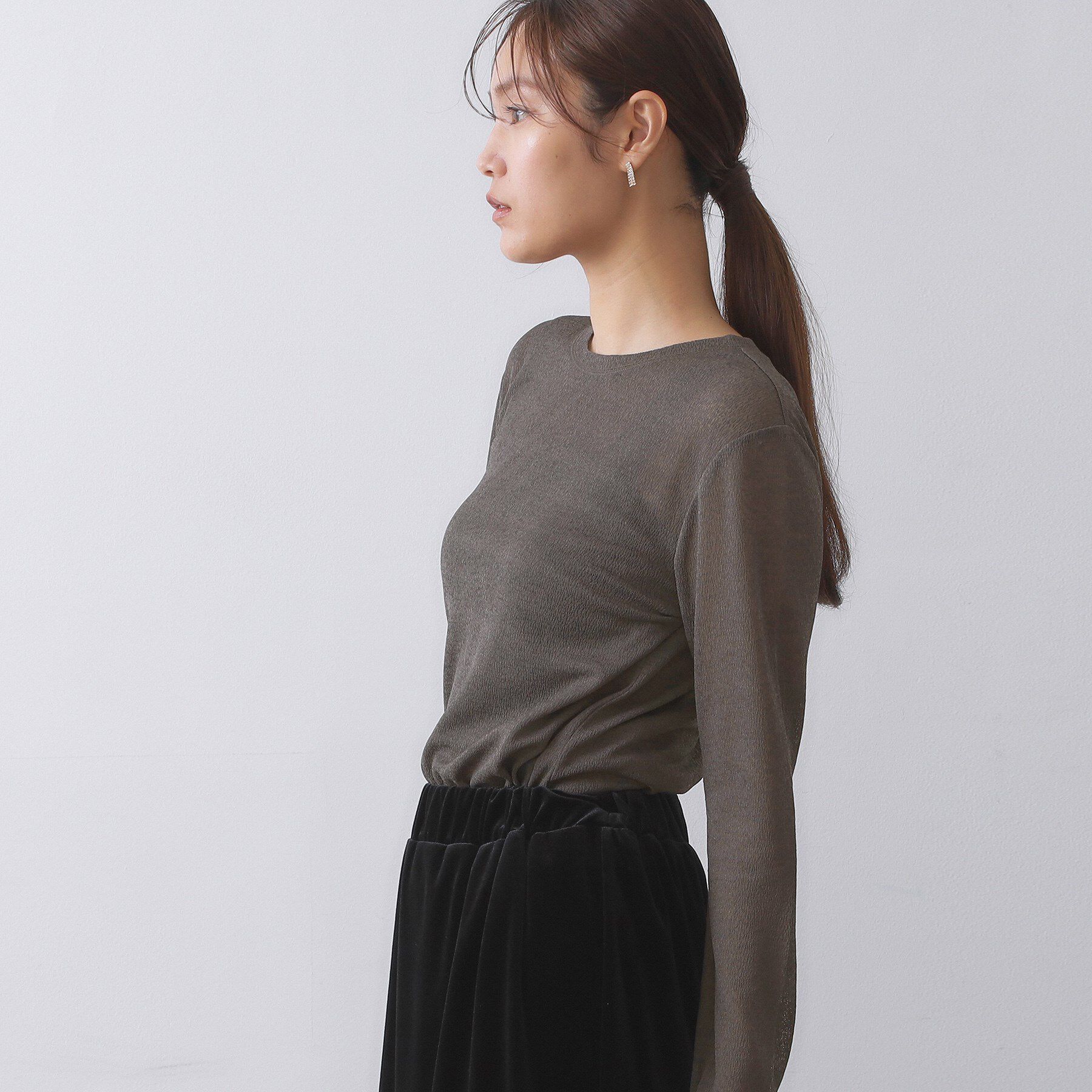 OPAQUE.CLIP「シアーラウンドネックカットソー【洗濯機洗い可】」|Tシャツ・カットソー|