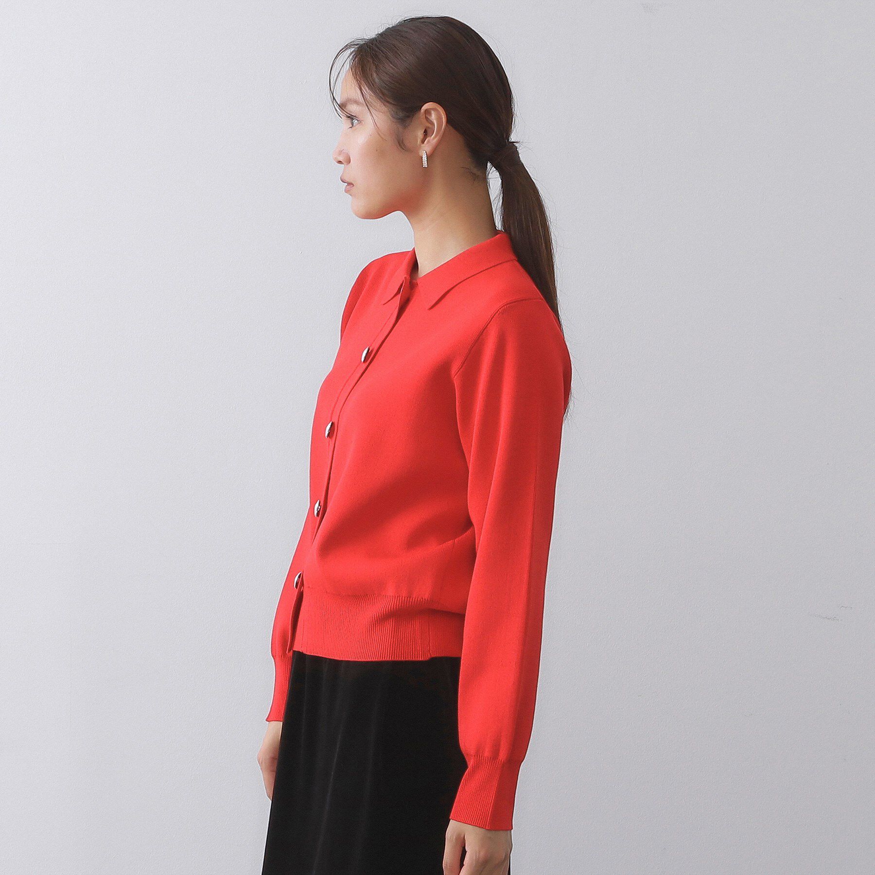 OPAQUE.CLIP「衿付き変形ボタンニットカーディガン【洗濯機OK/抗ピル】」|カーディガン|