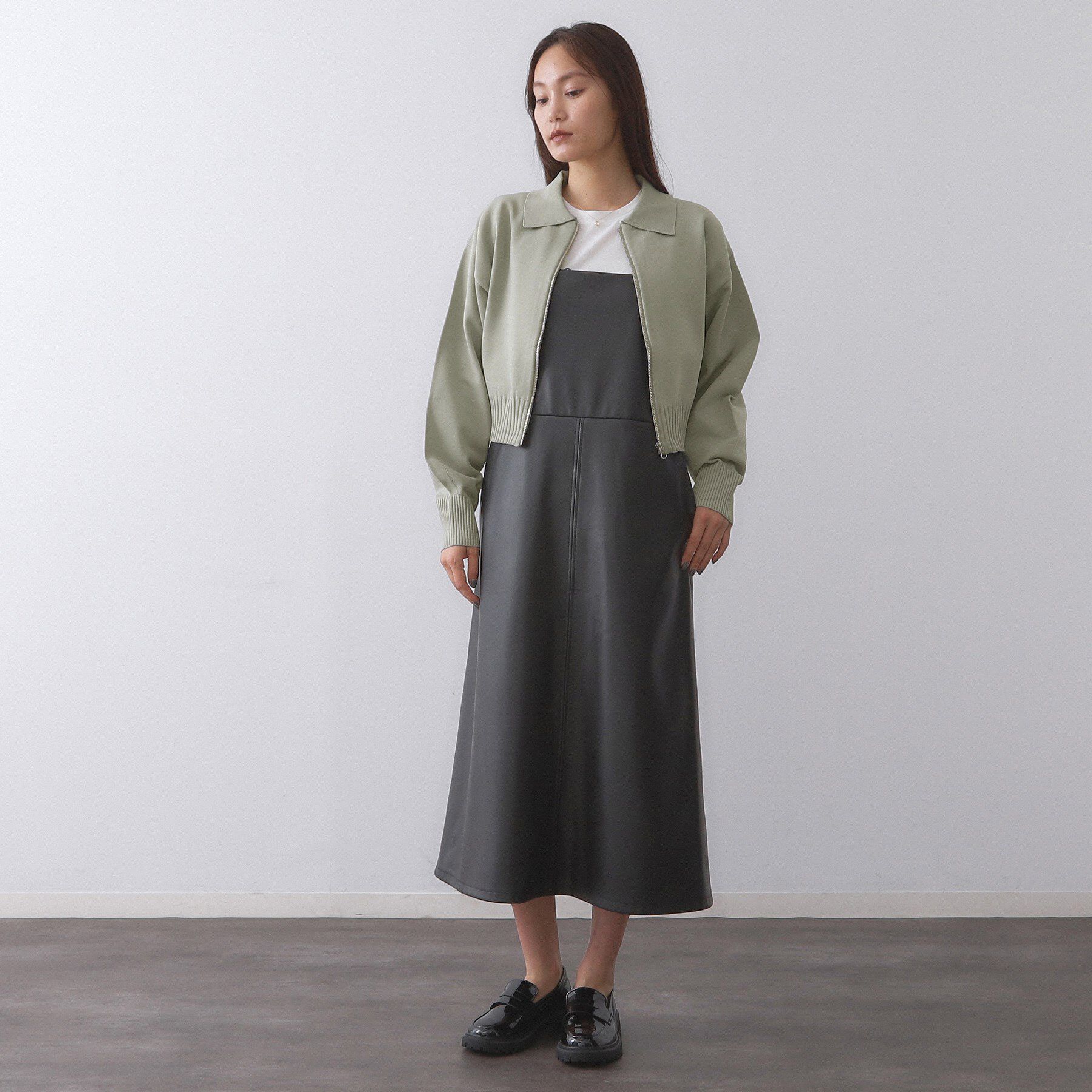 OPAQUE.CLIP「襟付きZIPアップニットカーディガン【洗濯機洗い可/抗ピル】」|カーディガン|