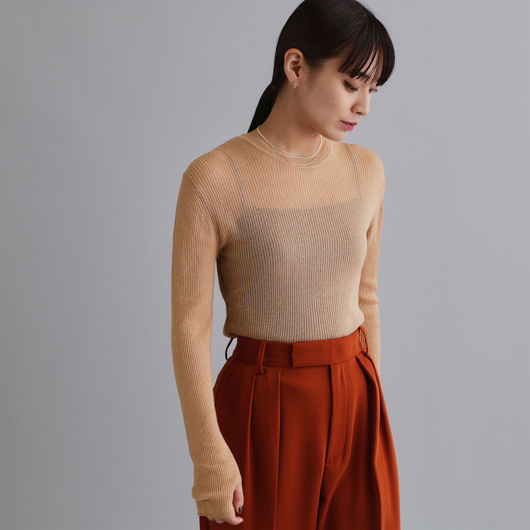 OPAQUE.CLIP「【es】ラメスパンコールリブニット【洗える】」|ニット・セーター|ピンクベージュ(05