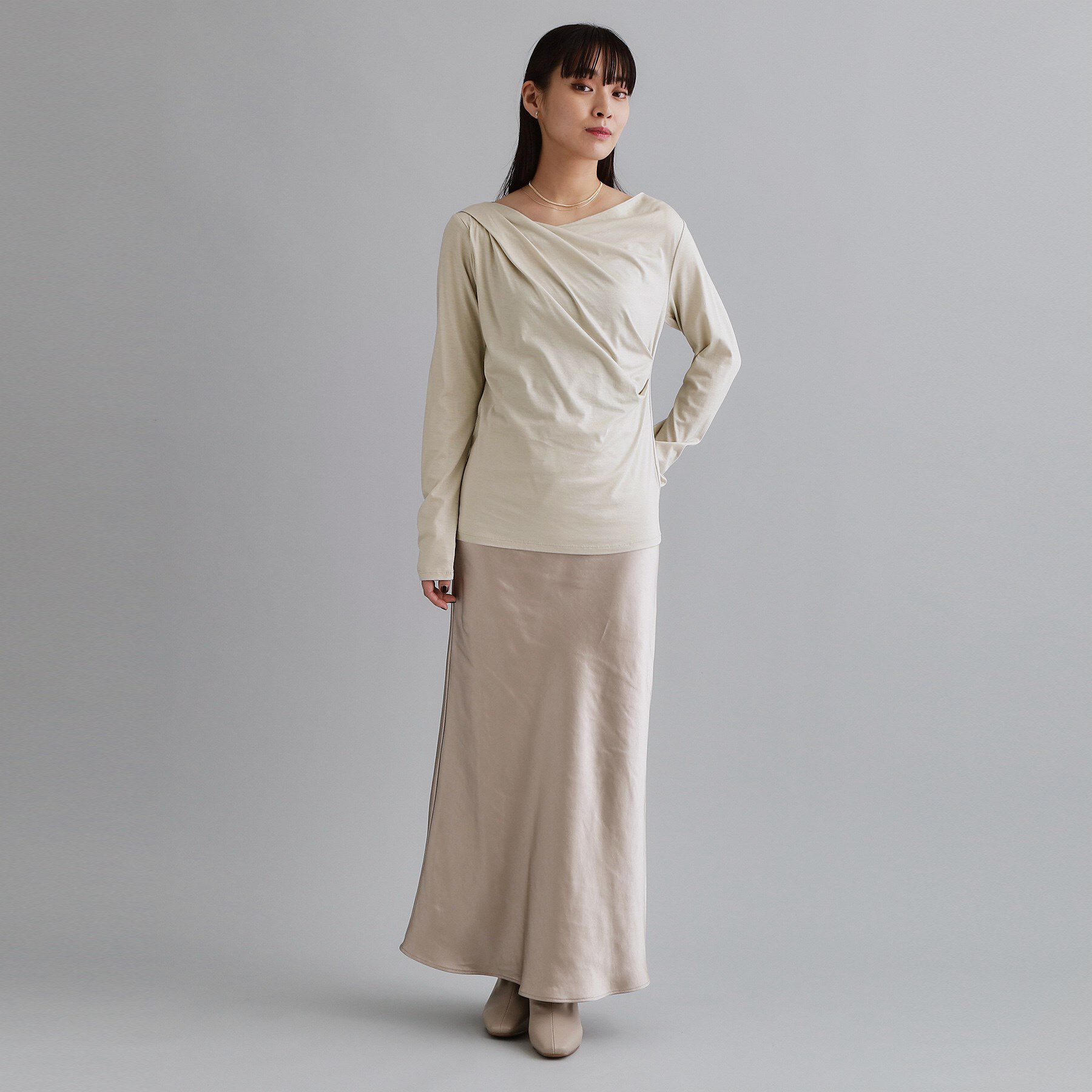 OPAQUE.CLIP「【es】アシメドレープカットソー【洗濯機OK】」|Tシャツ・カットソー|