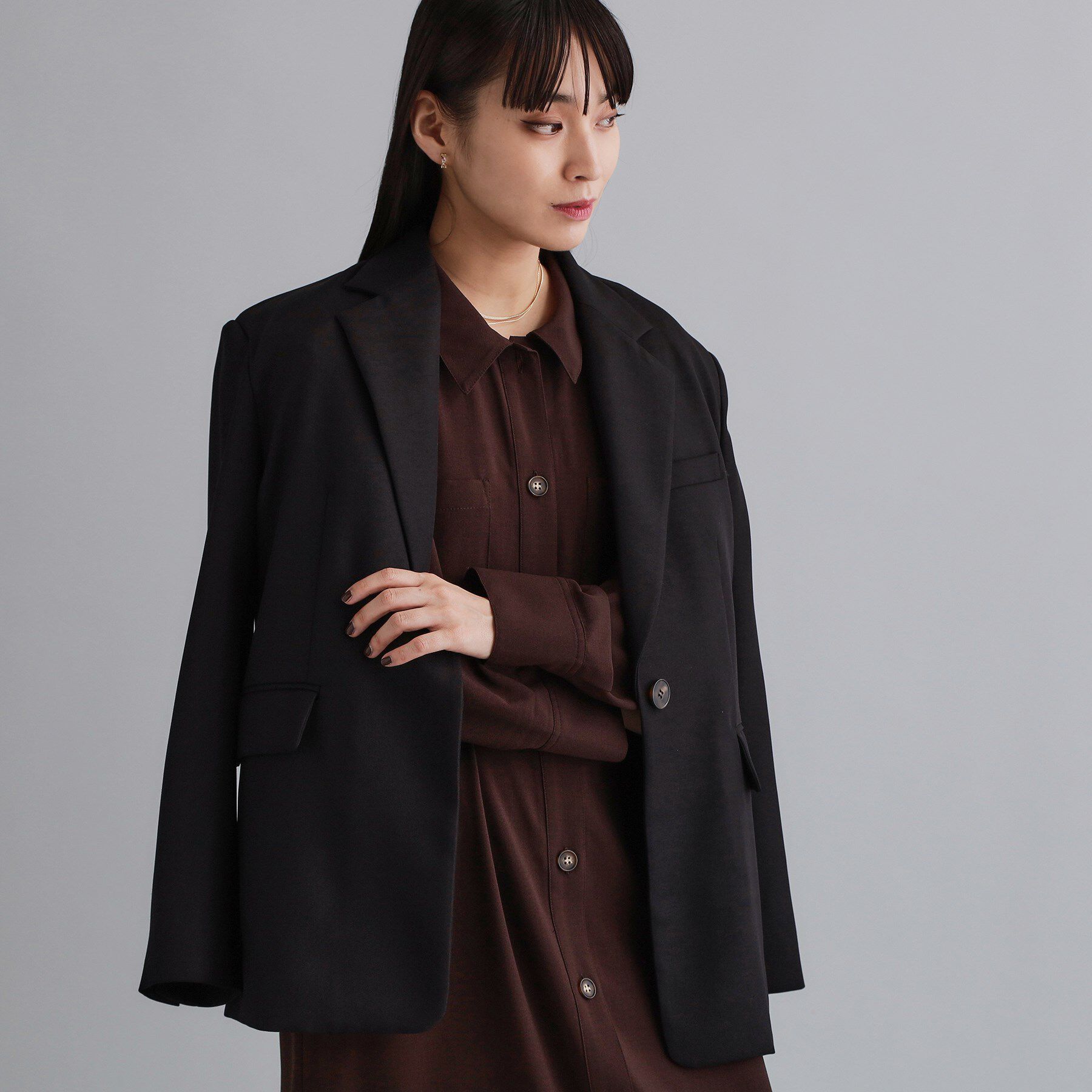 OPAQUE.CLIP「【es】ビッグテーラードジャケット【UVケア/洗濯機OK】」|テーラードジャケット|ブラック(019)