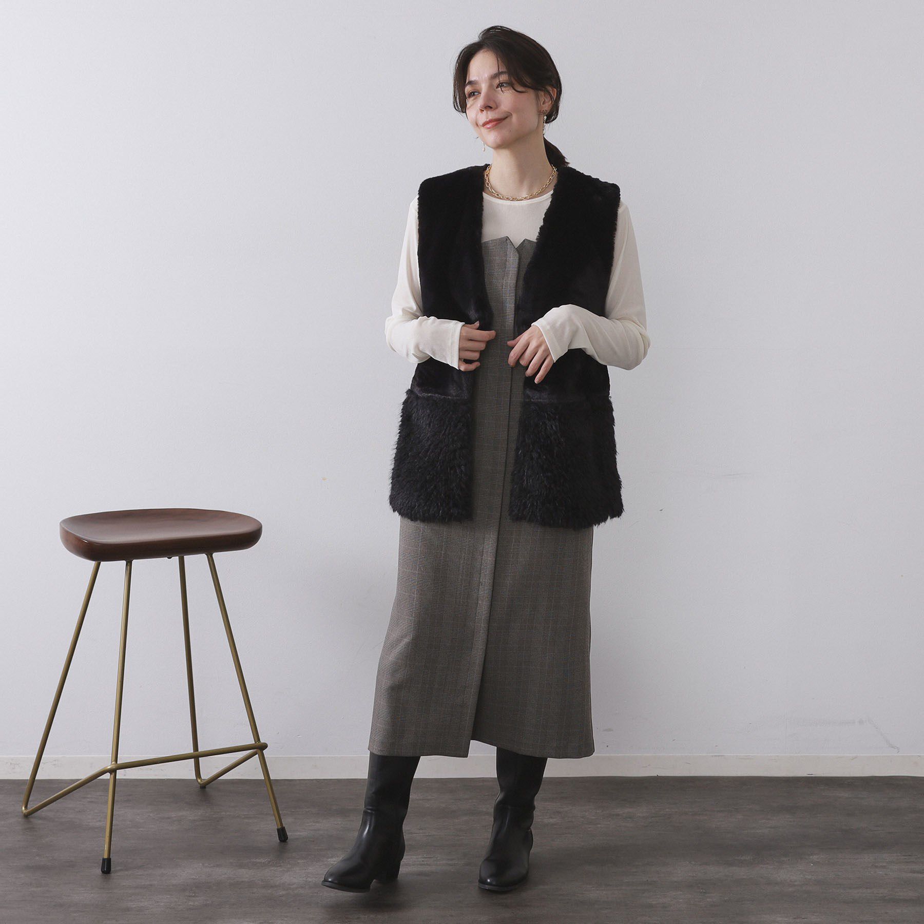 OPAQUE.CLIP「フェイクファー&times;フェイクボアドッキングジレ【洗濯機OK】」|ベスト・ジレ|