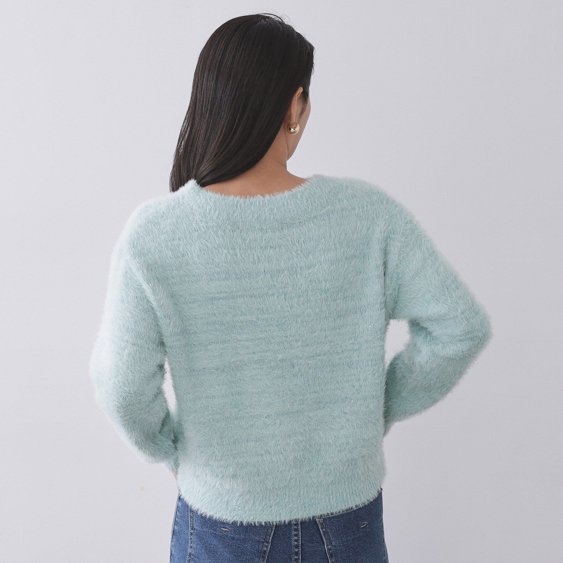 OPAQUE.CLIP「スパンコールフェザーVネックニット【洗濯機OK】」|ニット・セーター|