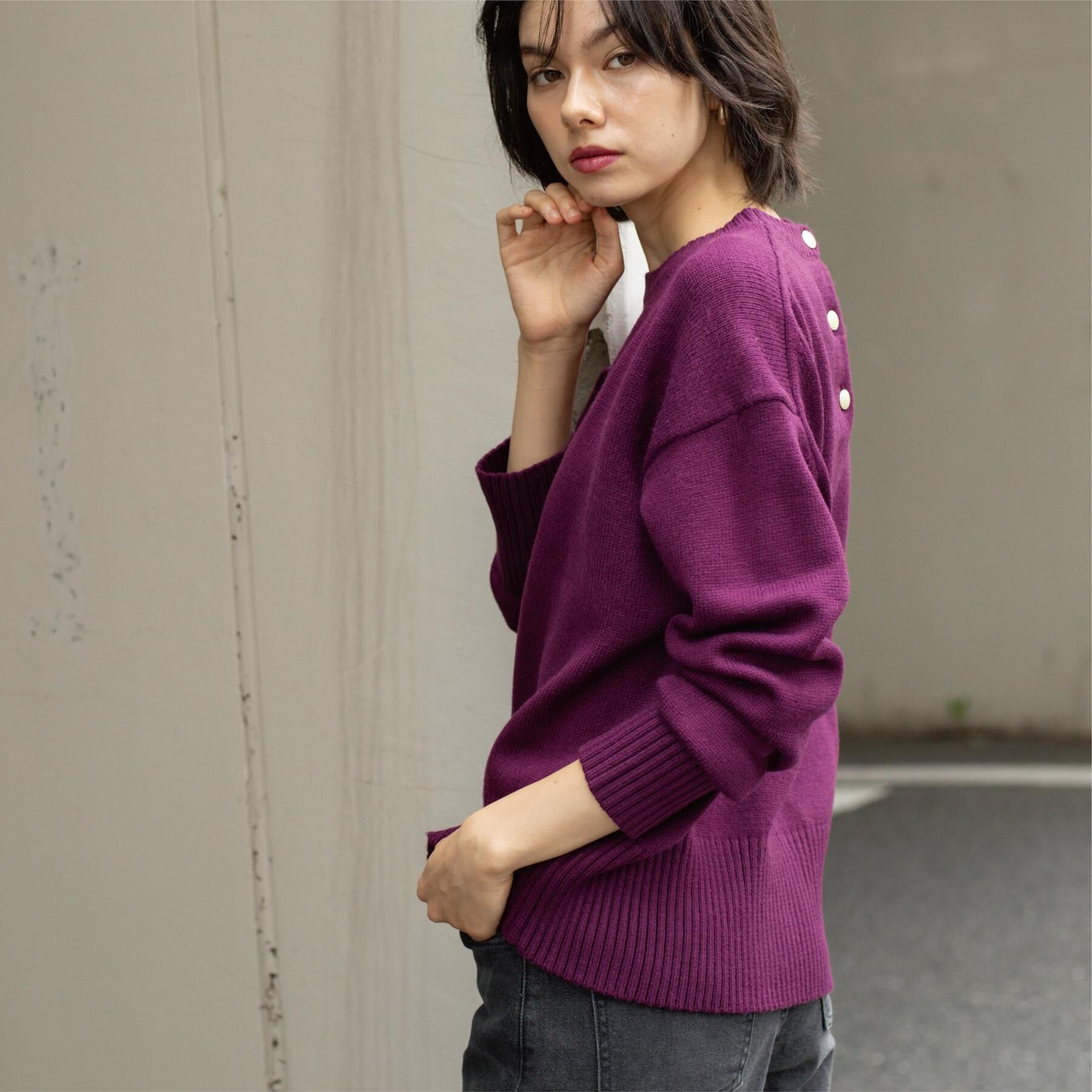 OPAQUE.CLIP「バックボタンリラクシーニット【洗濯機OK】」|ニット・セーター|