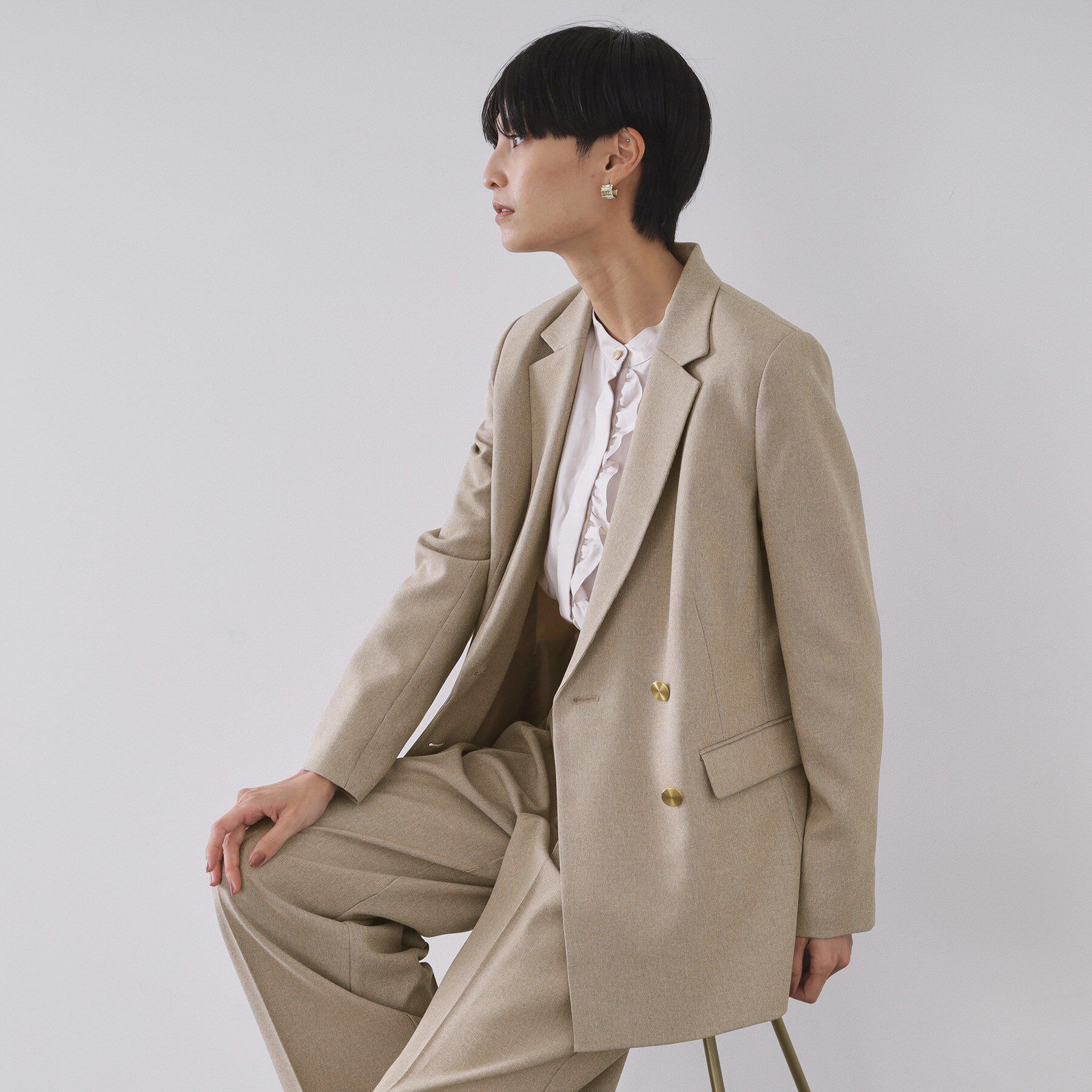 OPAQUE.CLIP「ストレッチダブルブレストテーラードジャケット/セットアップ対応可【洗濯機OK】」|テーラードジャケット|ライトベージュ(45